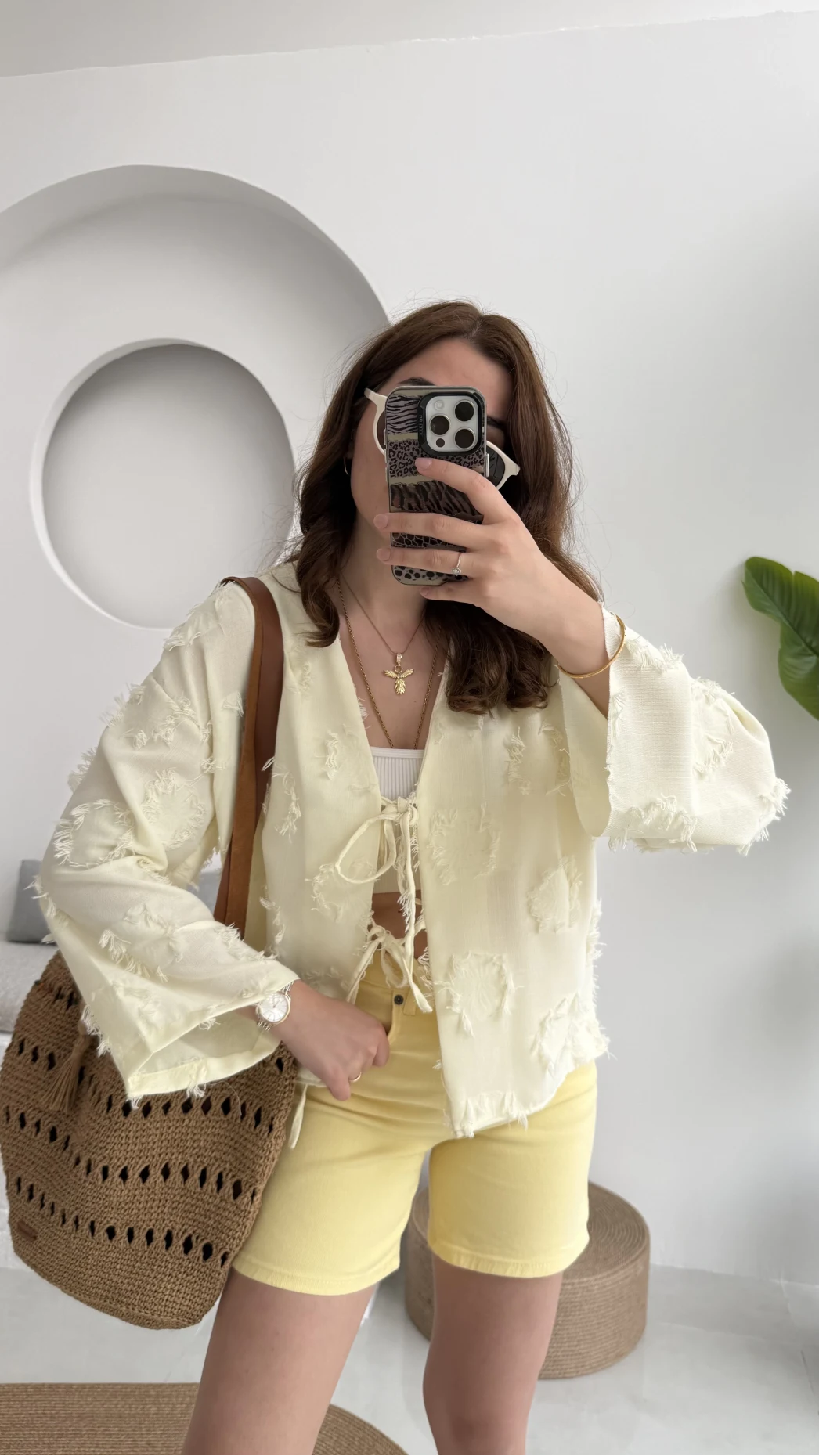 Püskül Detay Bağlamalı Gömlek Limon Sarısı