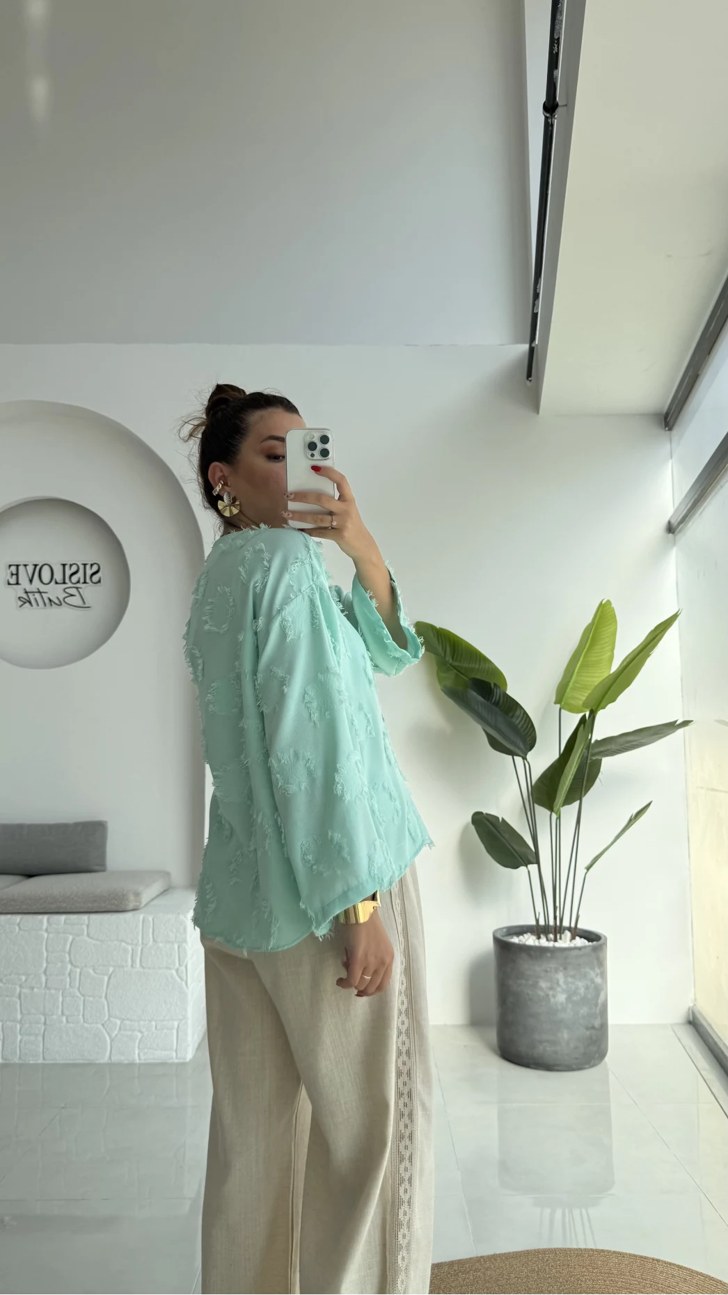 Püskül Detay Bağlamalı Gömlek - Mint