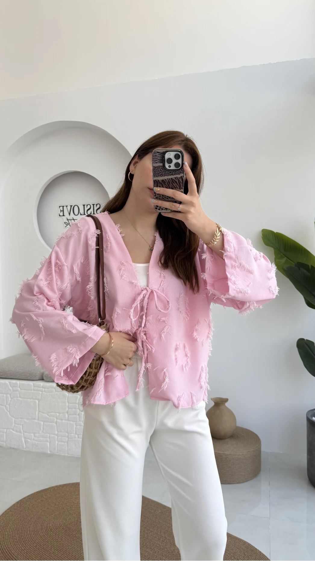 Püskül Detay Bağlamalı Gömlek - Toz Pembe