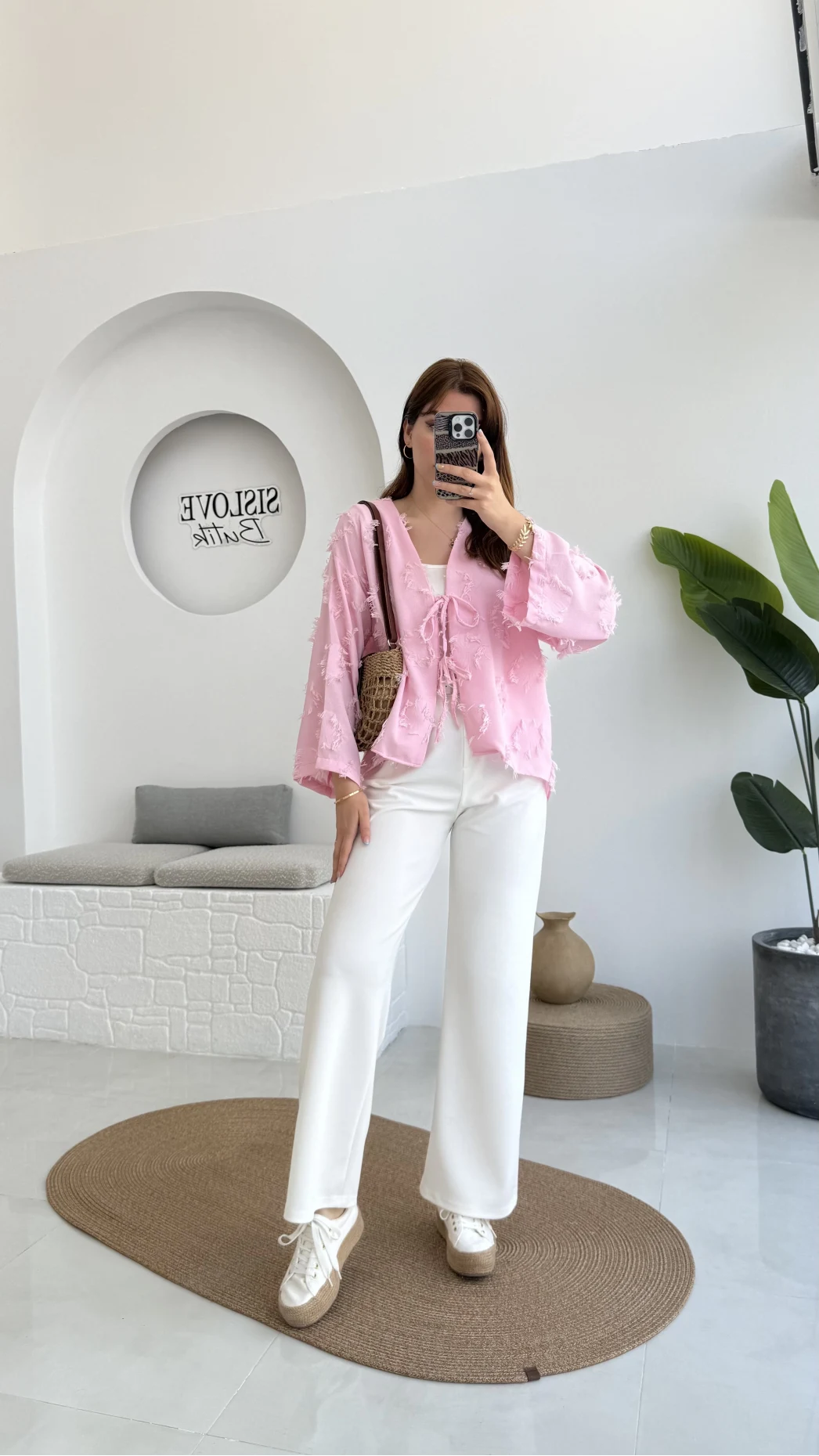 Püskül Detay Bağlamalı Gömlek - Toz Pembe