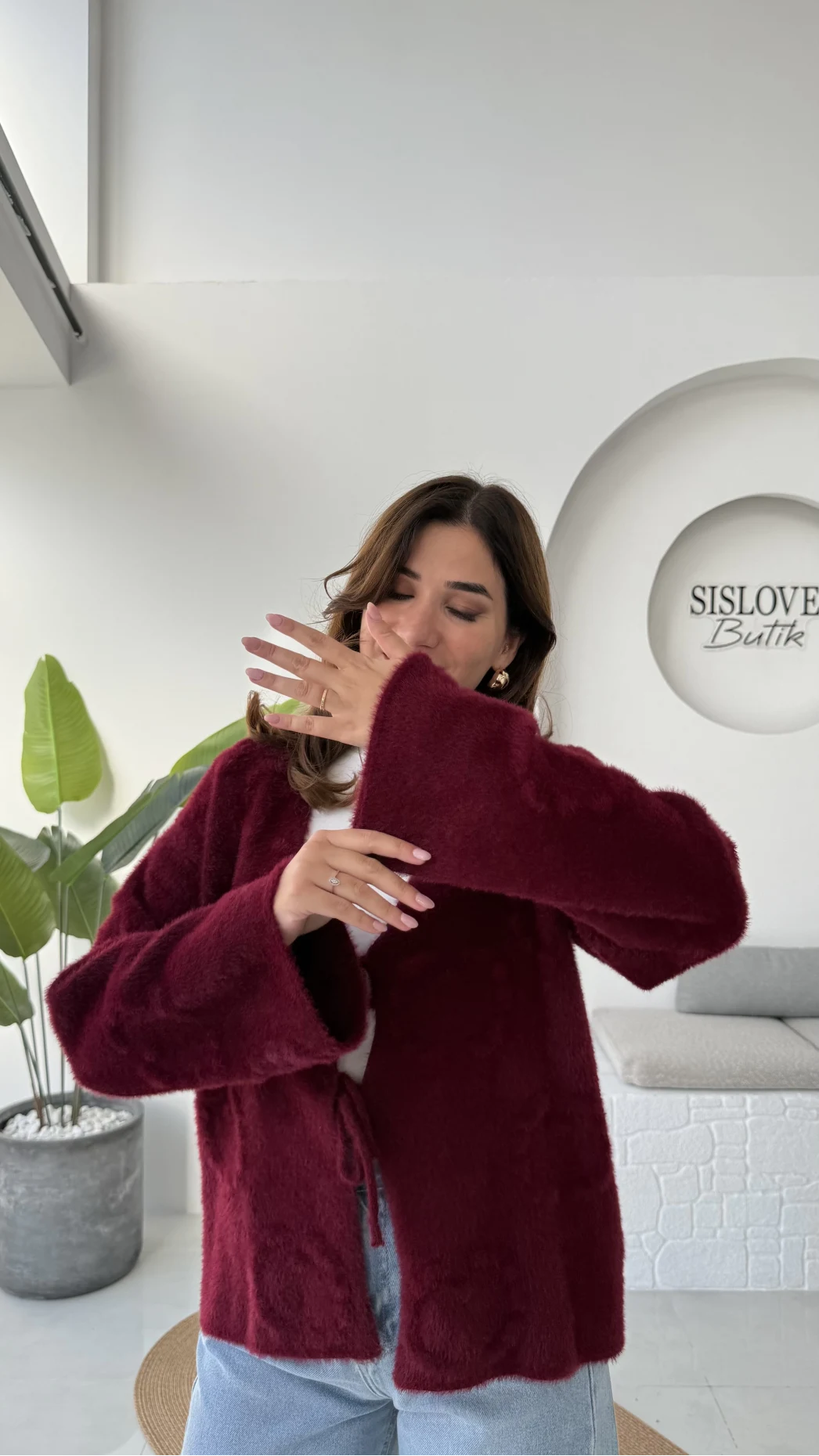 Püskül Yumoş Hırka - Bordo - Kod: 25030