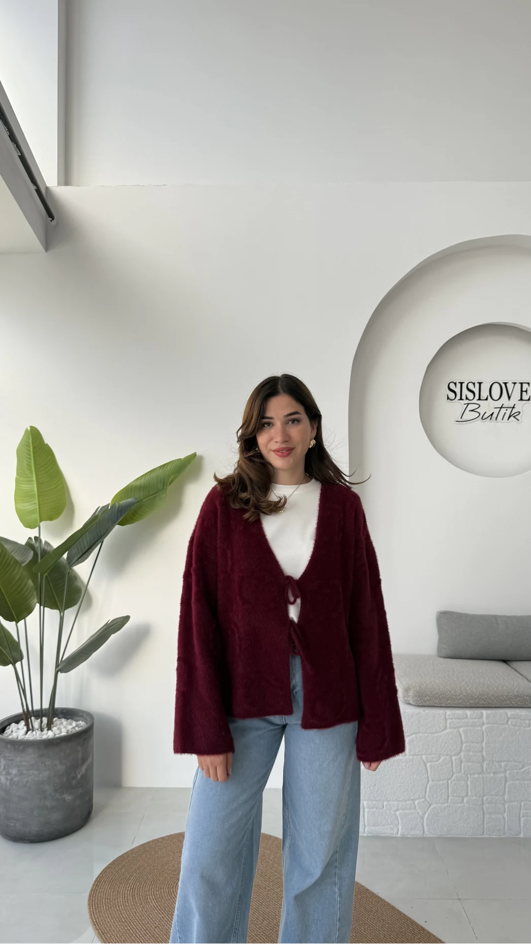 Püskül Yumoş Hırka - Bordo - Kod: 25030