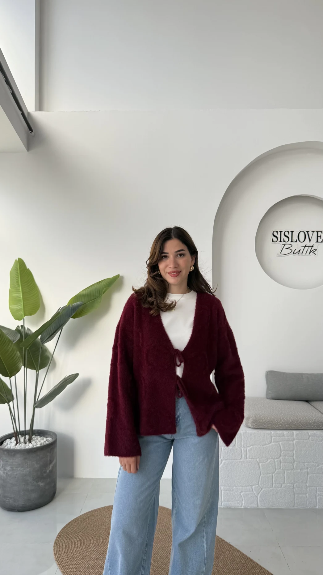 Püskül Yumoş Hırka - Bordo - Kod: 25030