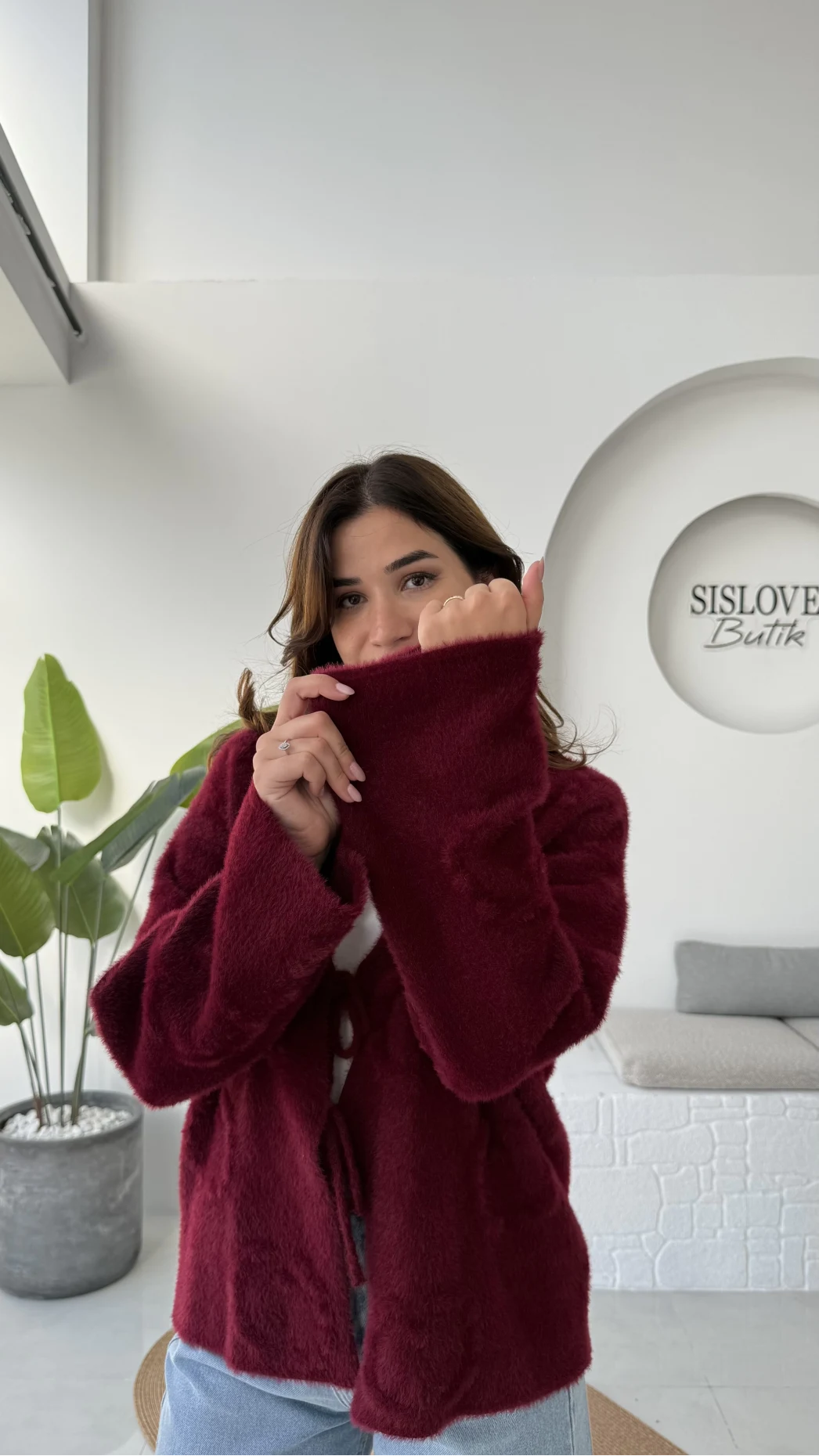 Püskül Yumoş Hırka - Bordo - Kod: 25030