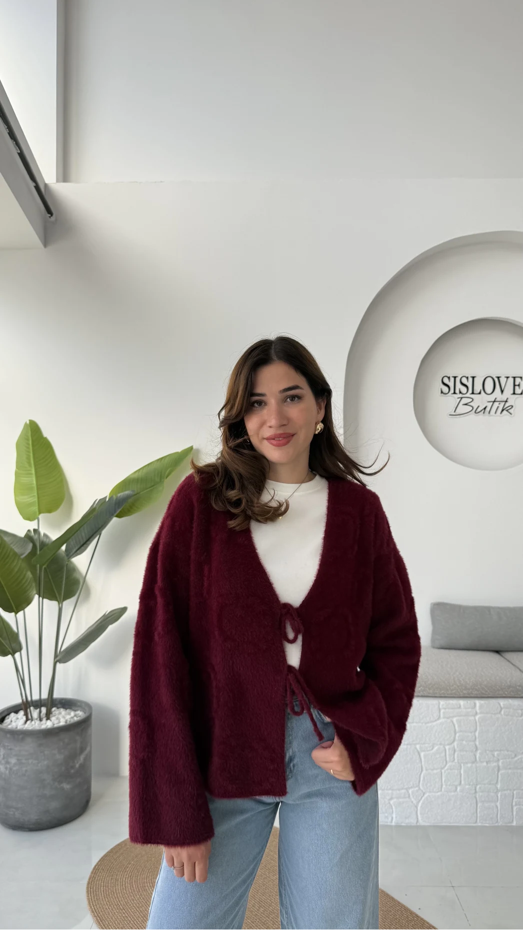 Püskül Yumoş Hırka - Bordo - Kod: 25030