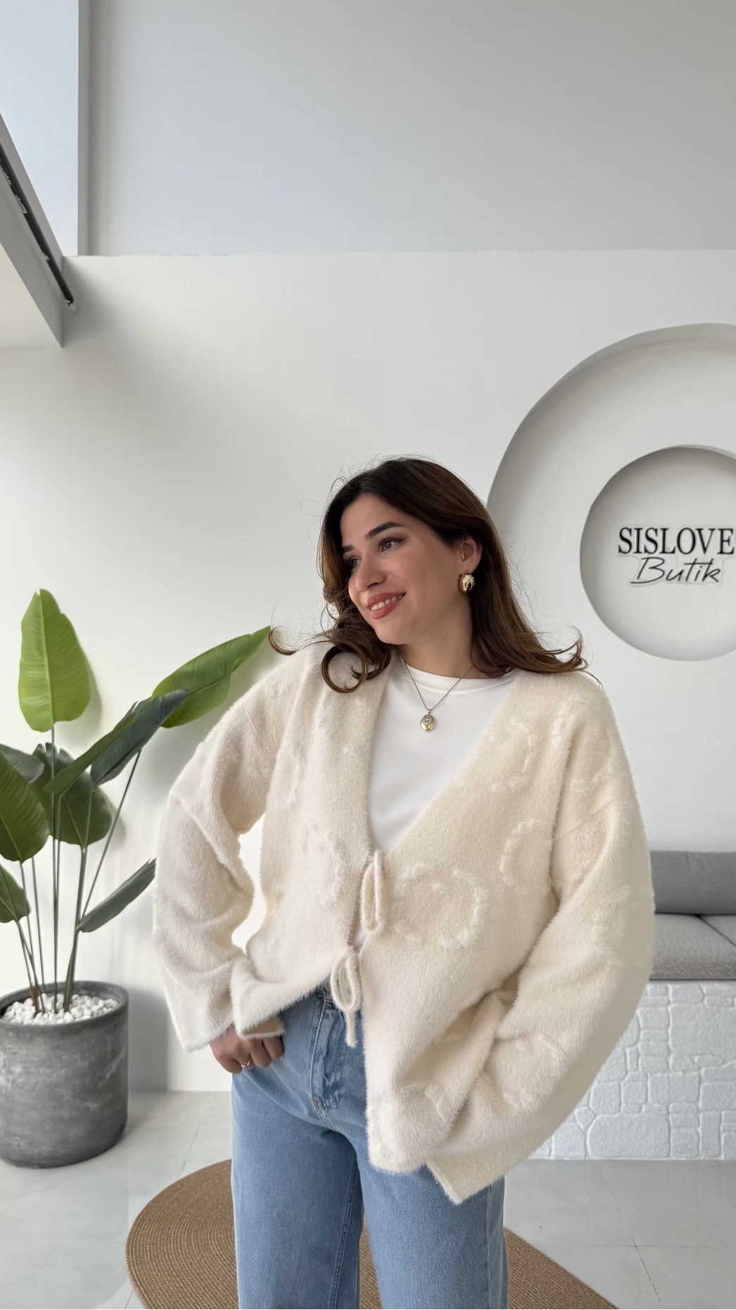 Püskül Yumoş Hırka - Ekru - Kod: 25030