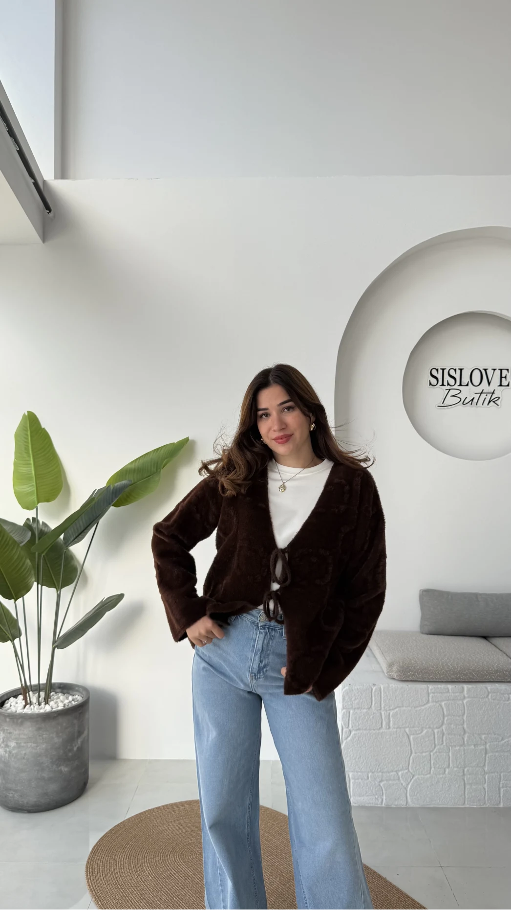 Püskül Yumoş Hırka - Kahve - Kod: 25030