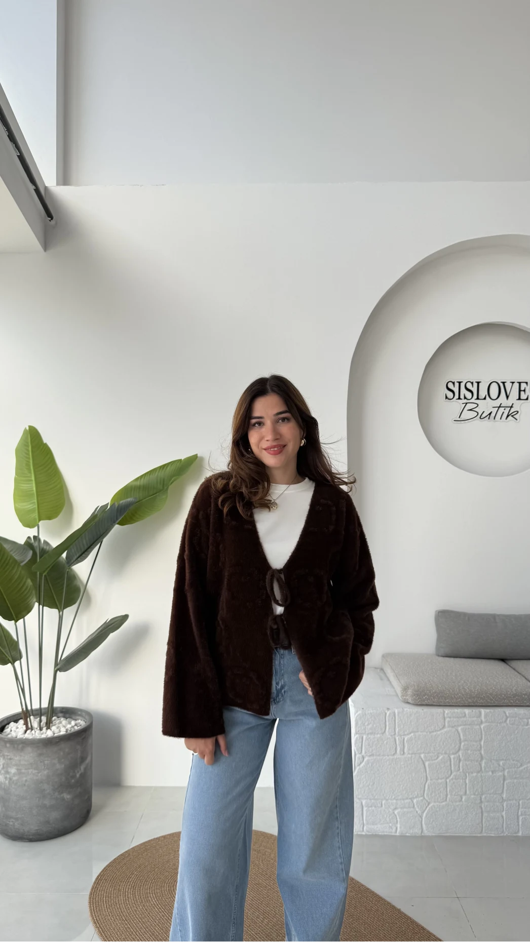 Püskül Yumoş Hırka - Kahve - Kod: 25030