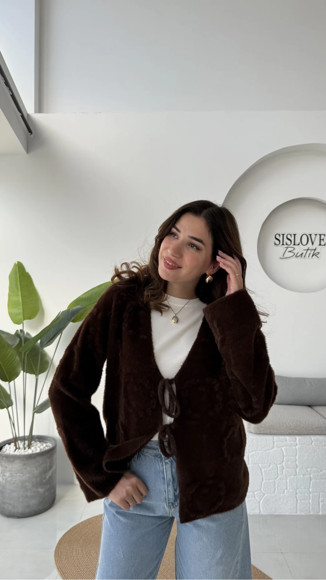 Püskül Yumoş Hırka - Kahve - Kod: 25030