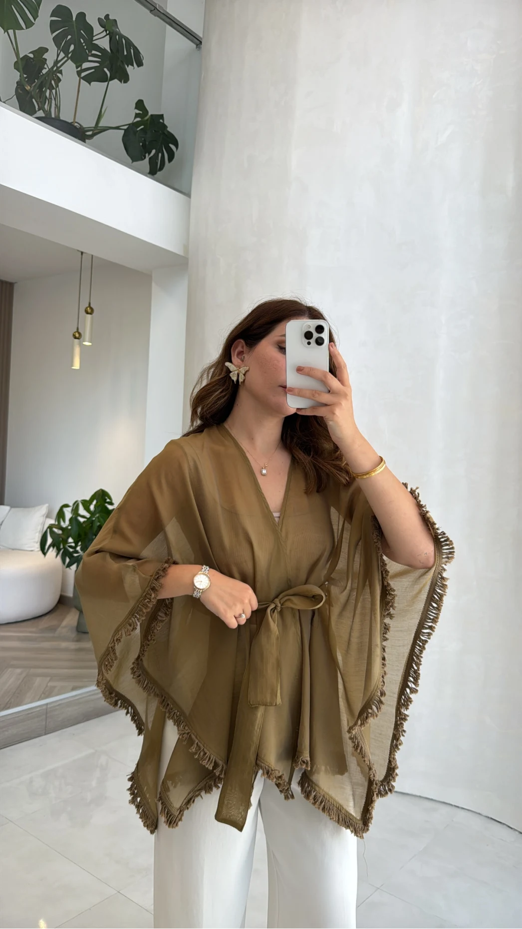 Püsküllü Kimono - Olive - Kod: 5101