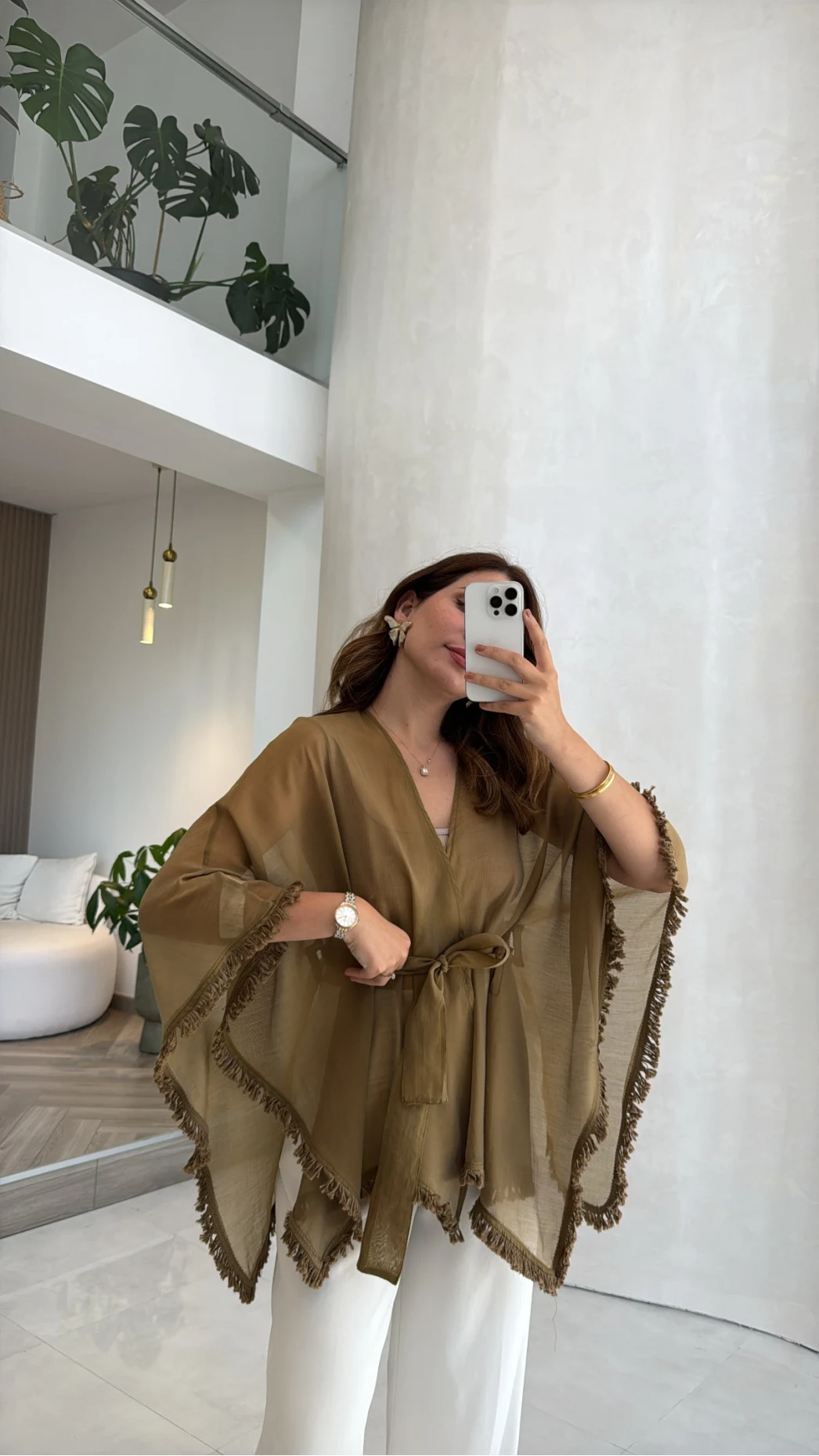 Püsküllü Kimono - Olive - Kod: 5101