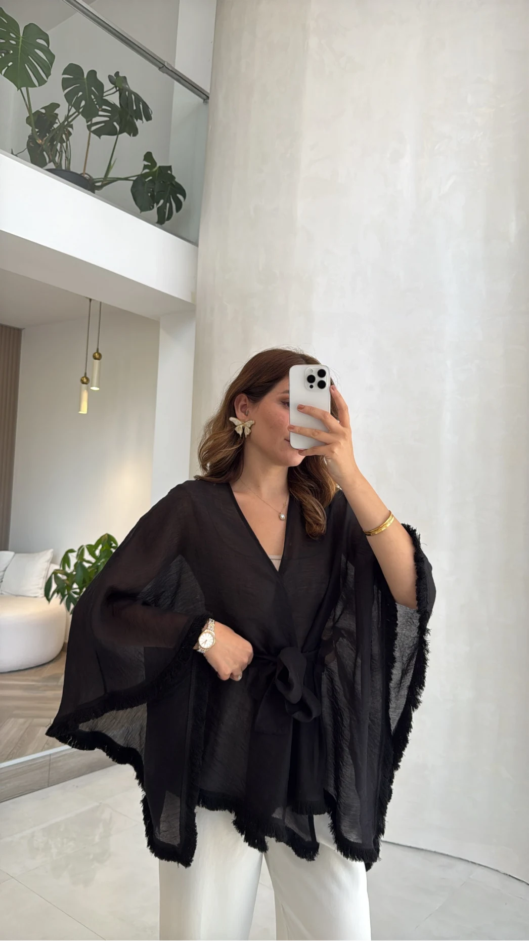 Püsküllü Kimono - Siyah - Kod: 5101