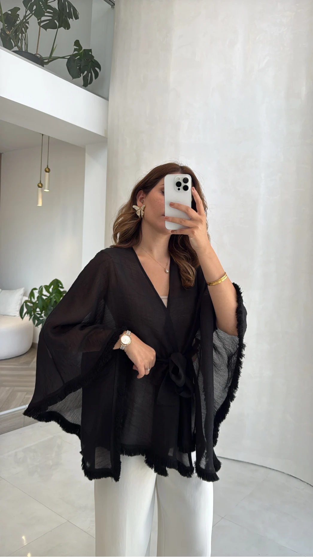 Püsküllü Kimono - Siyah - Kod: 5101