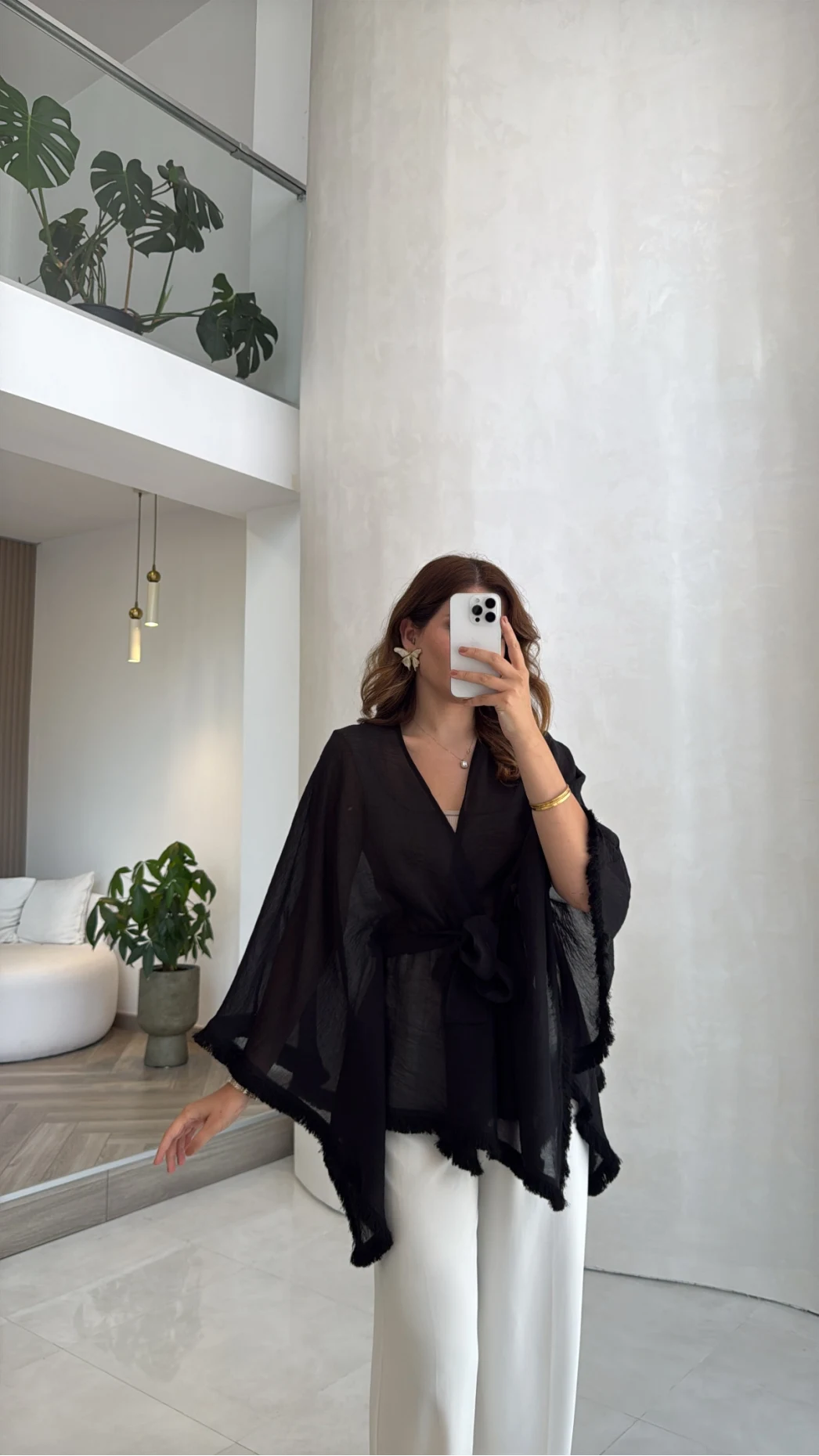 Püsküllü Kimono - Siyah - Kod: 5101