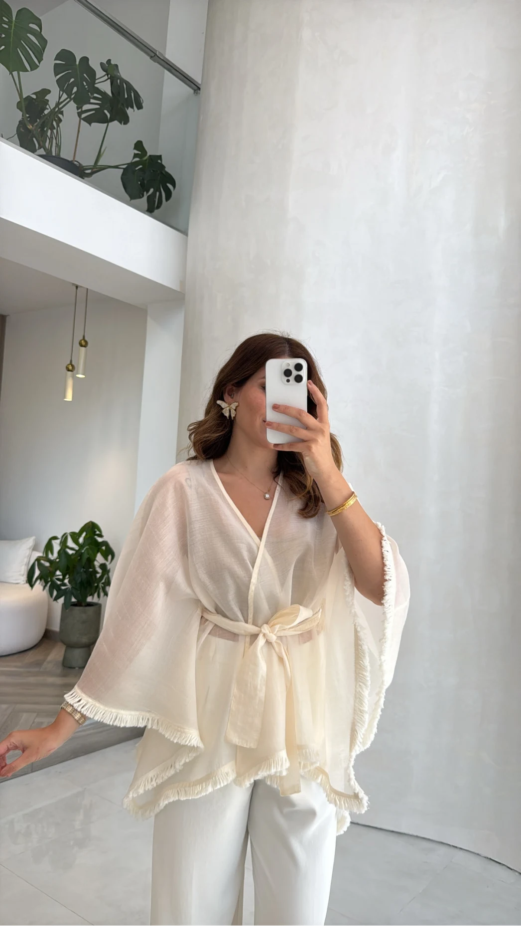 Püsküllü Kimono - Taş - Kod: 5101
