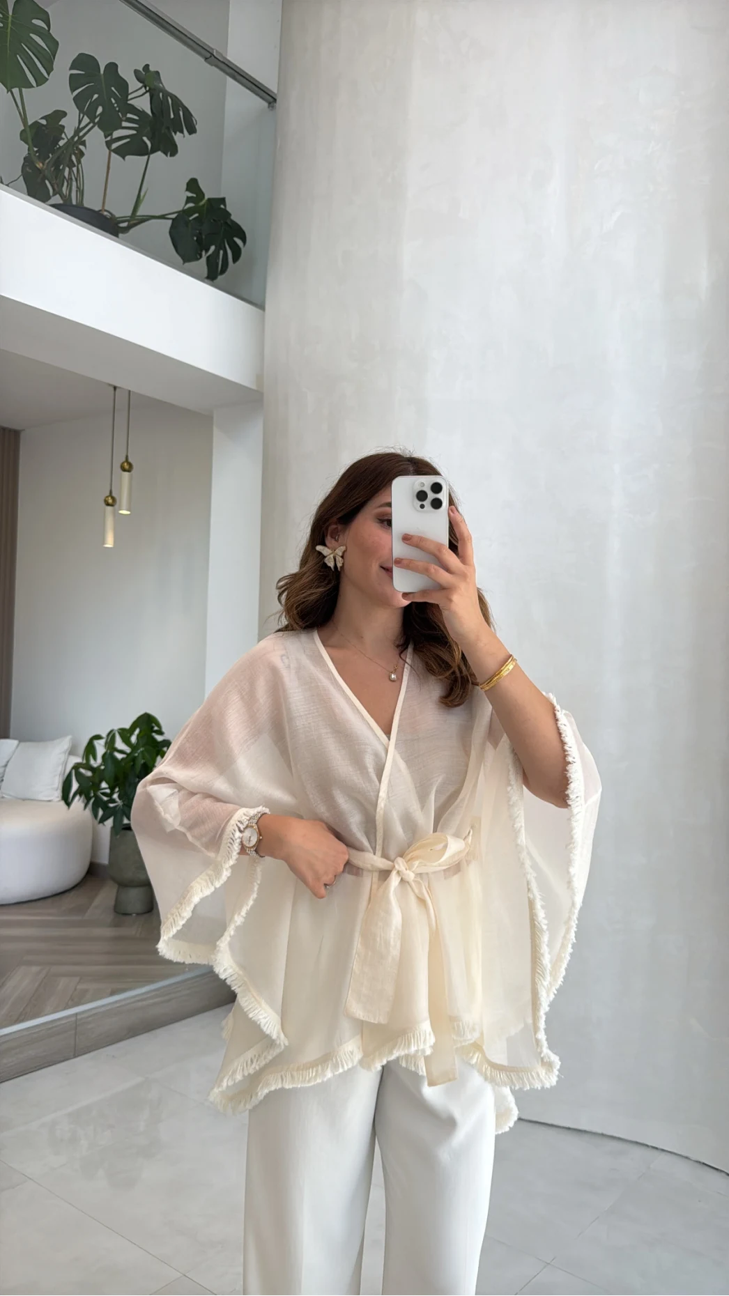 Püsküllü Kimono - Taş - Kod: 5101