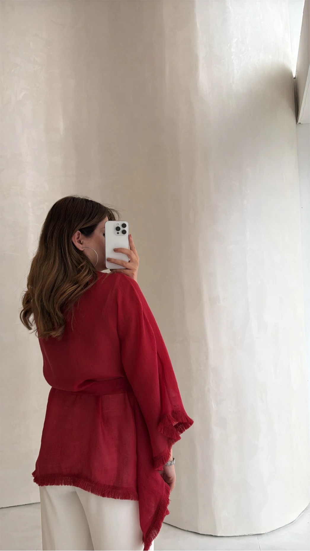 Püsküllü Kuşaklı Kimono - Kırmızı - Kod: 5101
