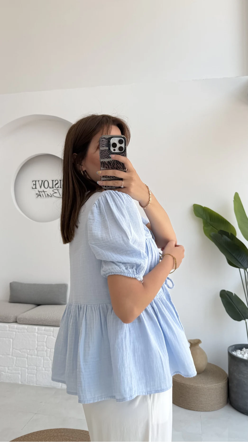 Rachel Bağlamalı Bluz Müslin Kumaş Bebe Mavisi - 1024