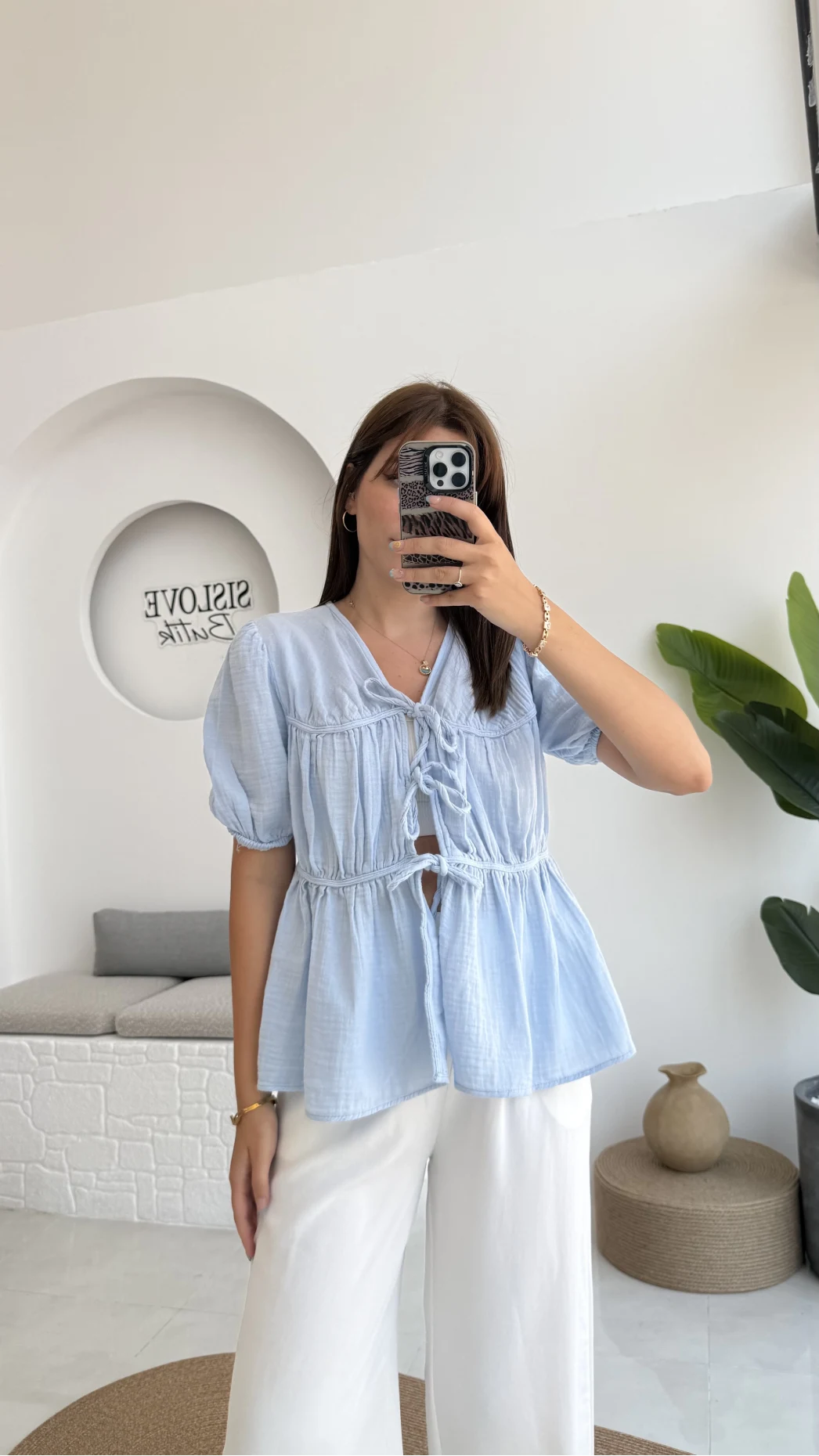 Rachel Bağlamalı Bluz Müslin Kumaş Bebe Mavisi - 1024