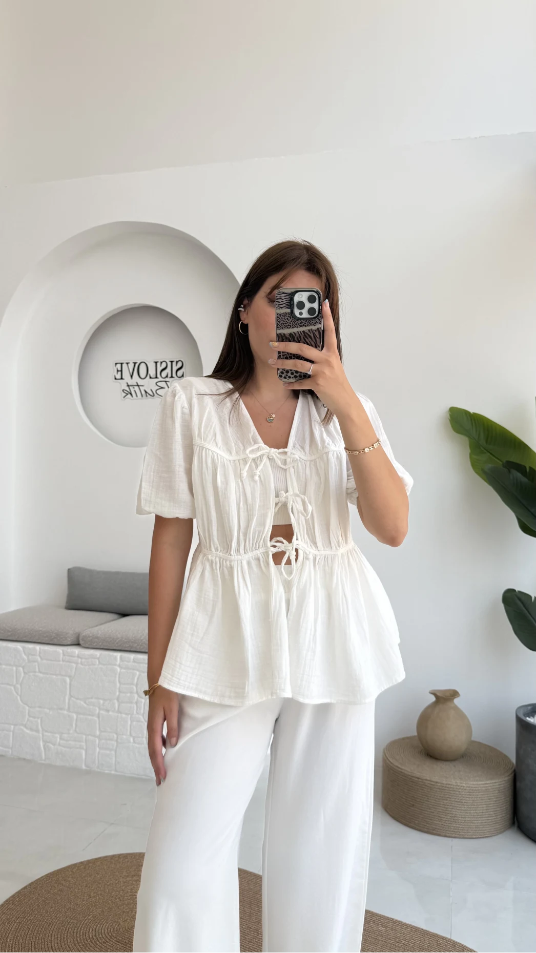 Rachel Bağlamalı Bluz Müslin Kumaş Beyaz - 1024