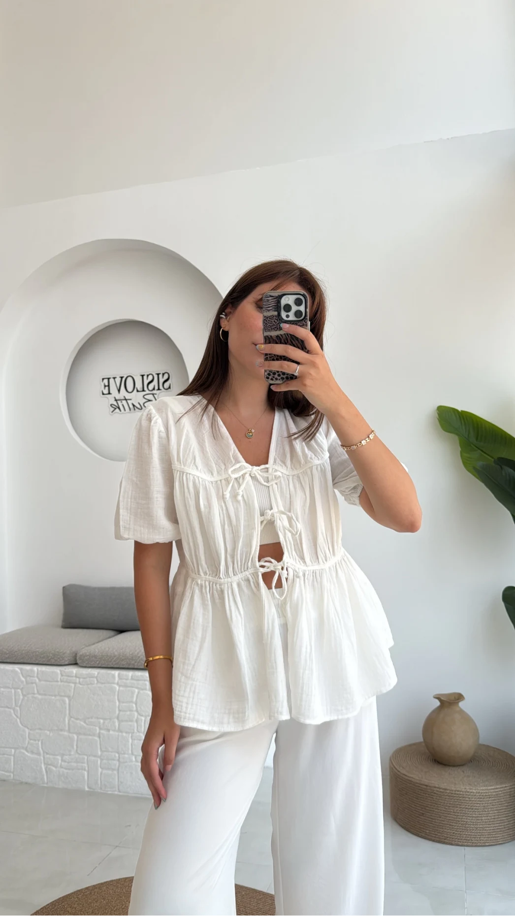 Rachel Bağlamalı Bluz Müslin Kumaş Beyaz - 1024