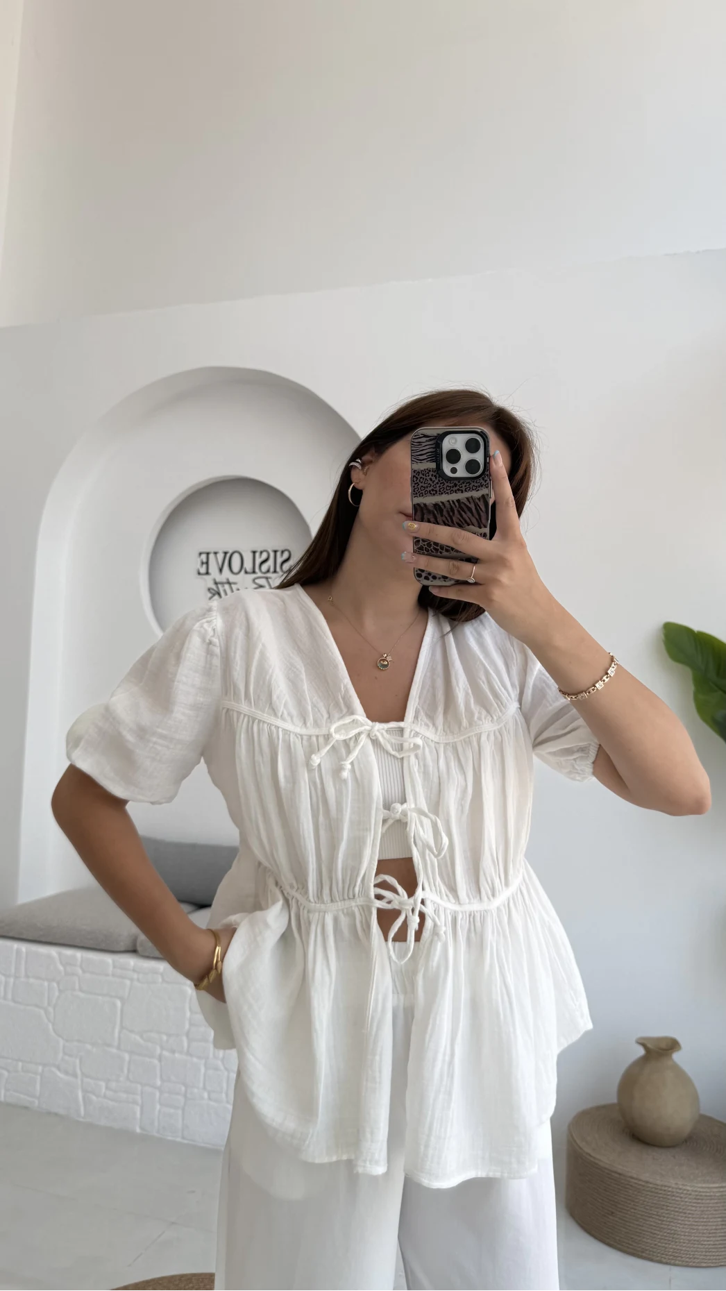 Rachel Bağlamalı Bluz Müslin Kumaş Beyaz - 1024