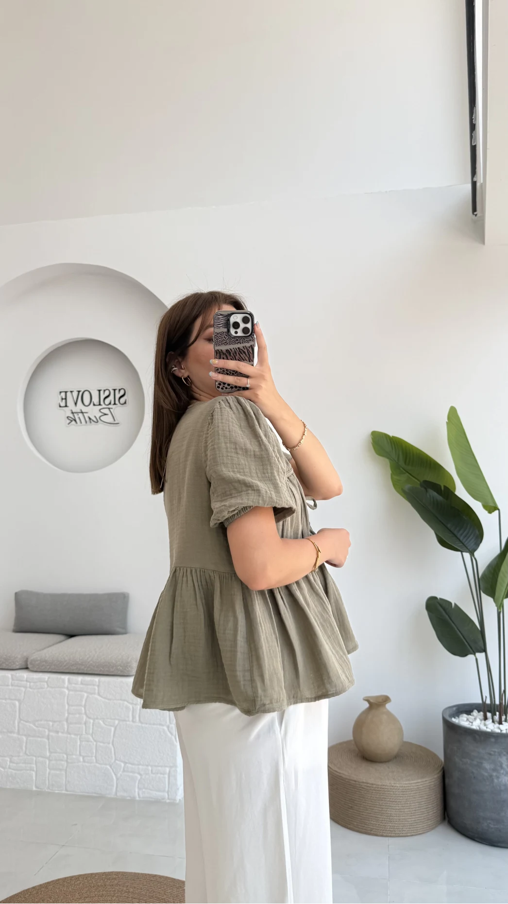 Rachel Bağlamalı Bluz Müslin Kumaş Haki - 1024