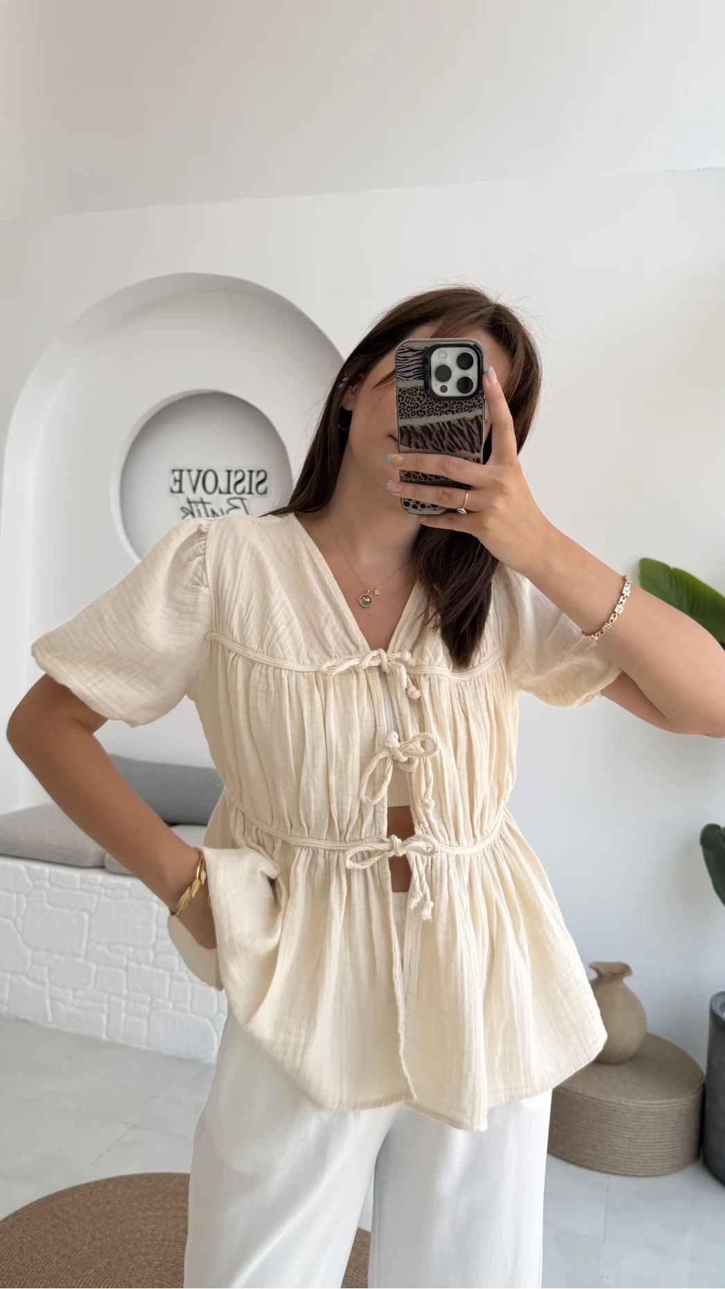 Rachel Bağlamalı Bluz Müslin Kumaş Krem - 1024