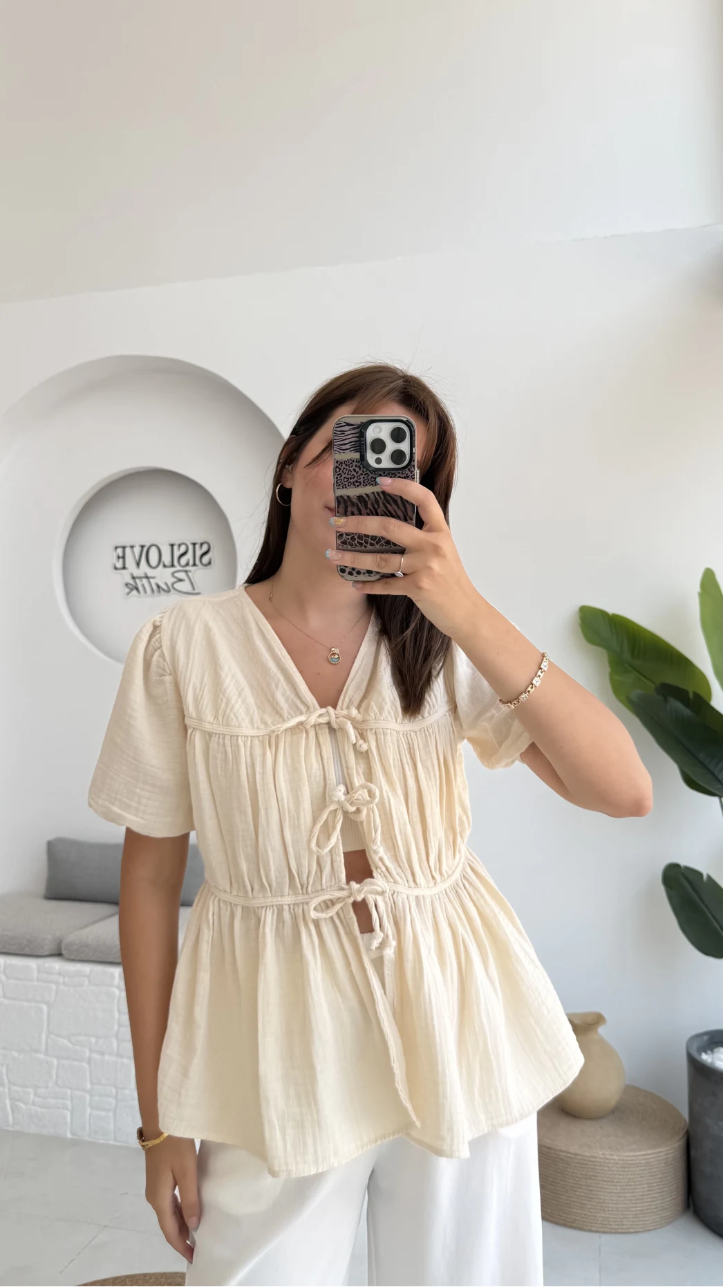 Rachel Bağlamalı Bluz Müslin Kumaş Krem - 1024