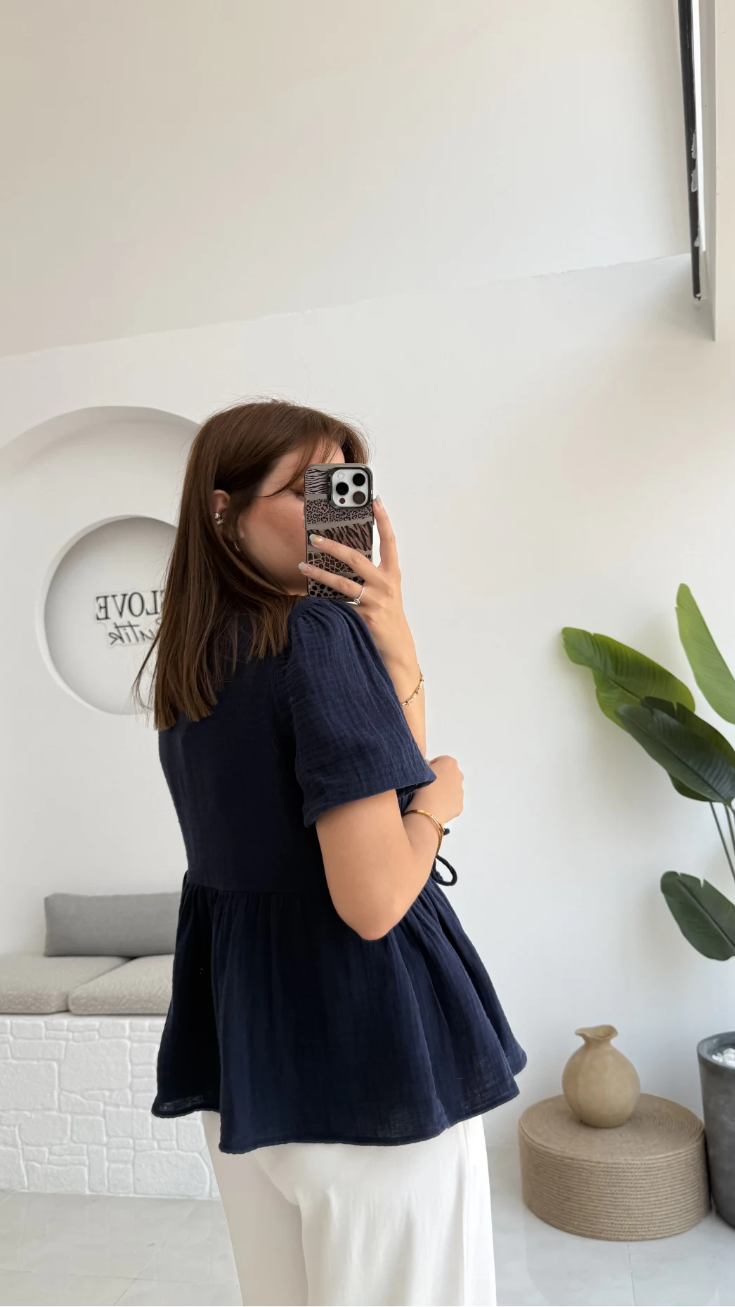 Rachel Bağlamalı Bluz Müslin Kumaş Lacivert - 1024