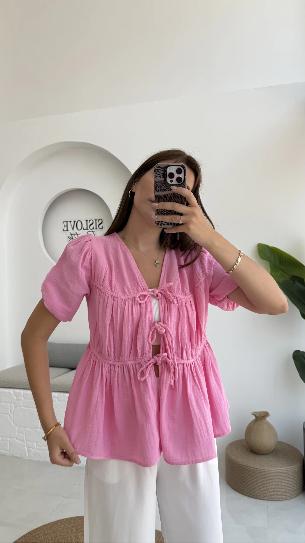 Rachel Bağlamalı Bluz Müslin Kumaş Pembe - 1024