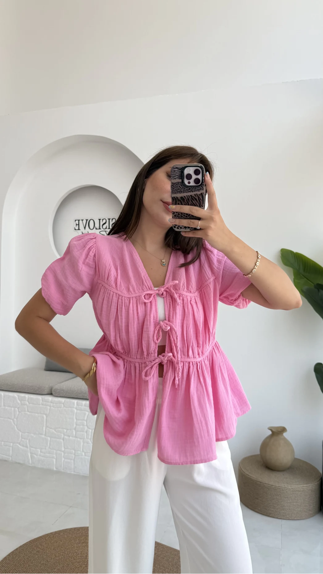 Rachel Bağlamalı Bluz Müslin Kumaş Pembe - 1024