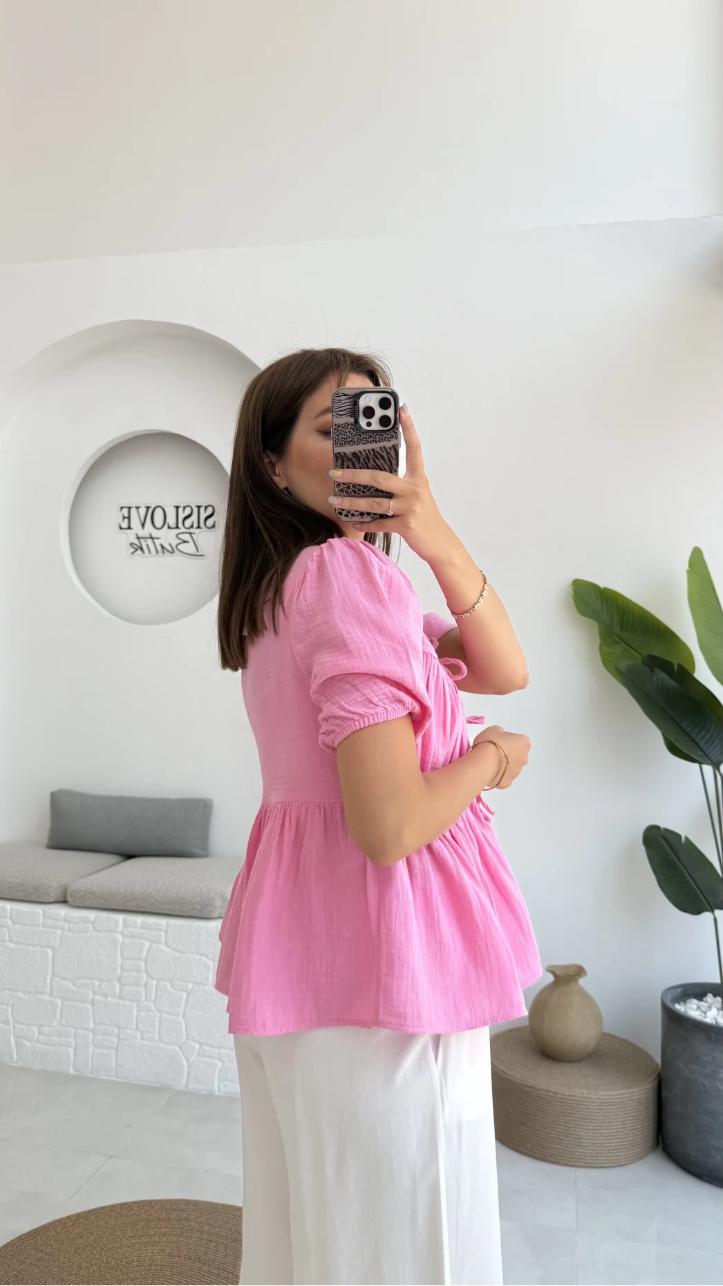 Rachel Bağlamalı Bluz Müslin Kumaş Pembe - 1024