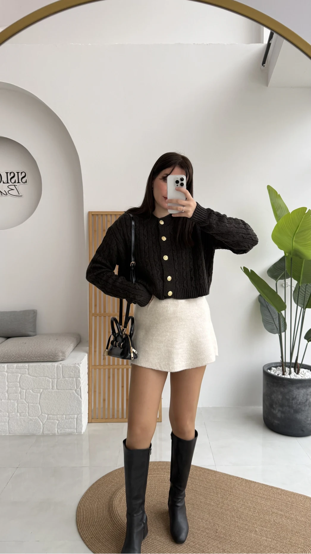 Rachel Gold Düğme Detay Crop Hırka - Acı Kahve