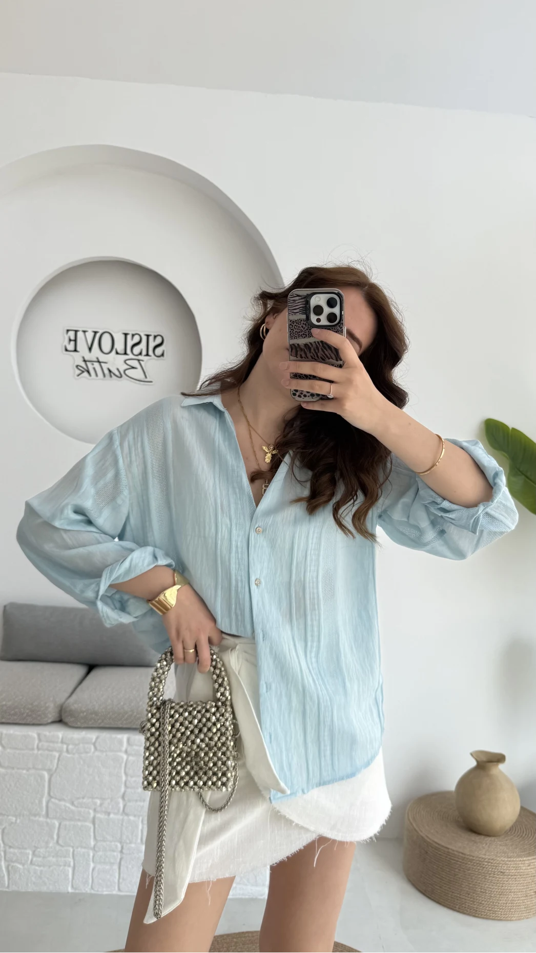 Raffaella Mavi Tül Gömlek