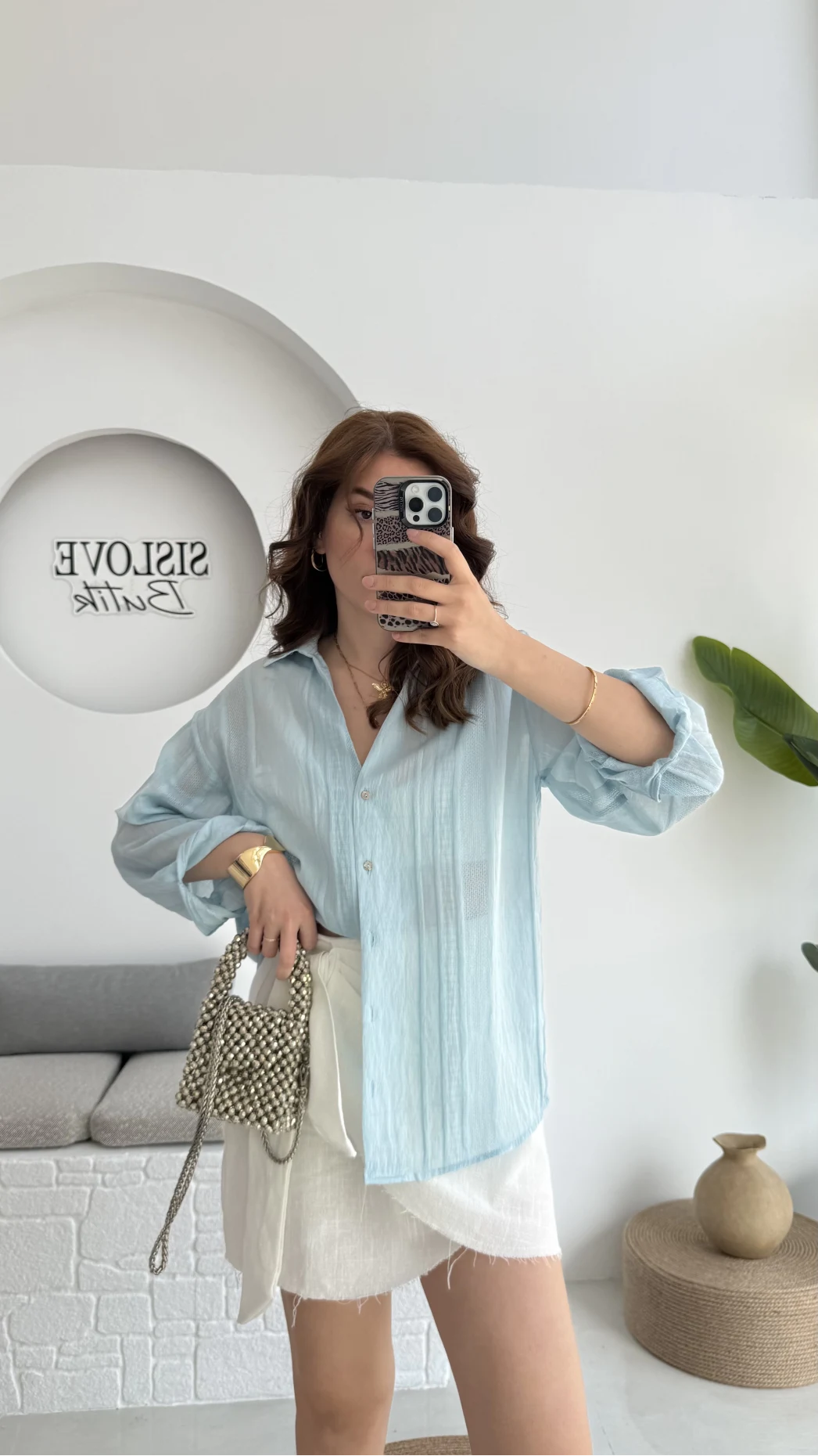 Raffaella Mavi Tül Gömlek