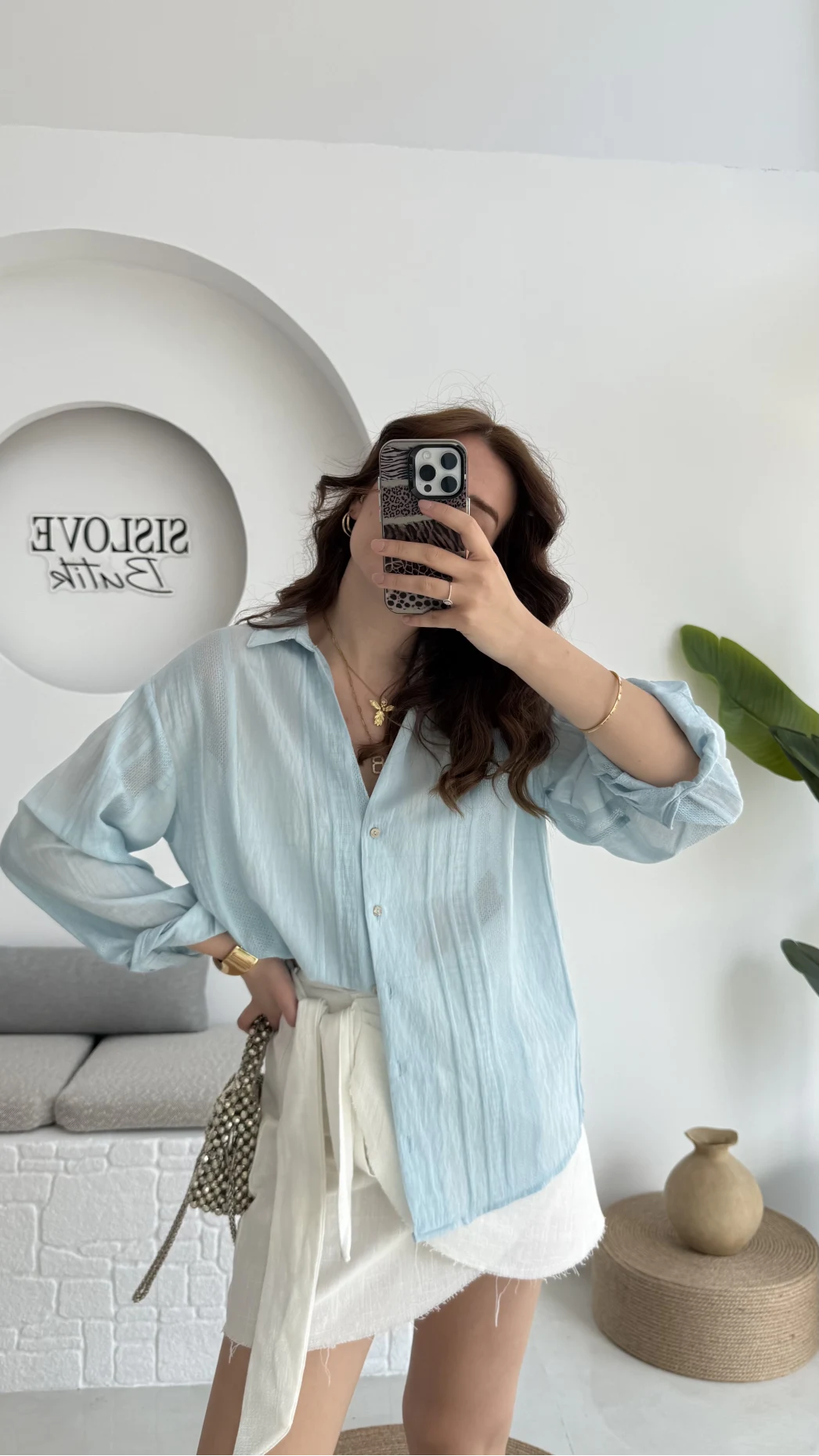 Raffaella Mavi Tül Gömlek