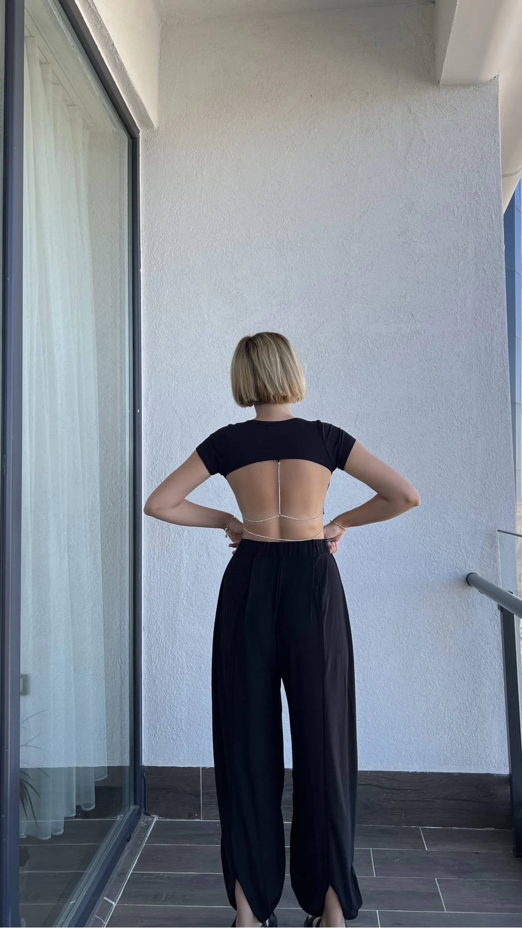 Rapsy Siyah Dökümlü Model Pantolon