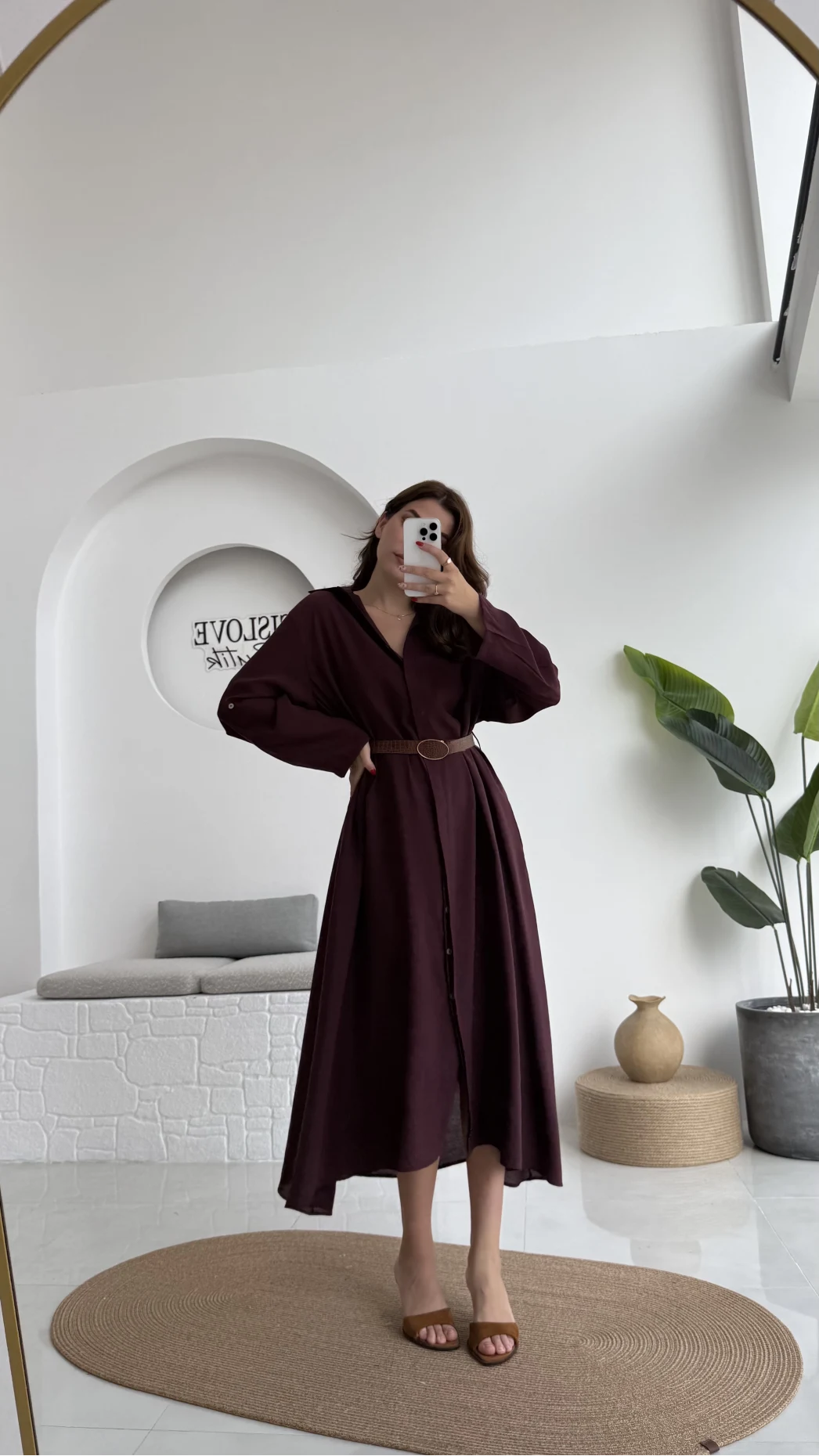 Roar Kemerli Gömlek Elbise - 3270 - Mürdüm