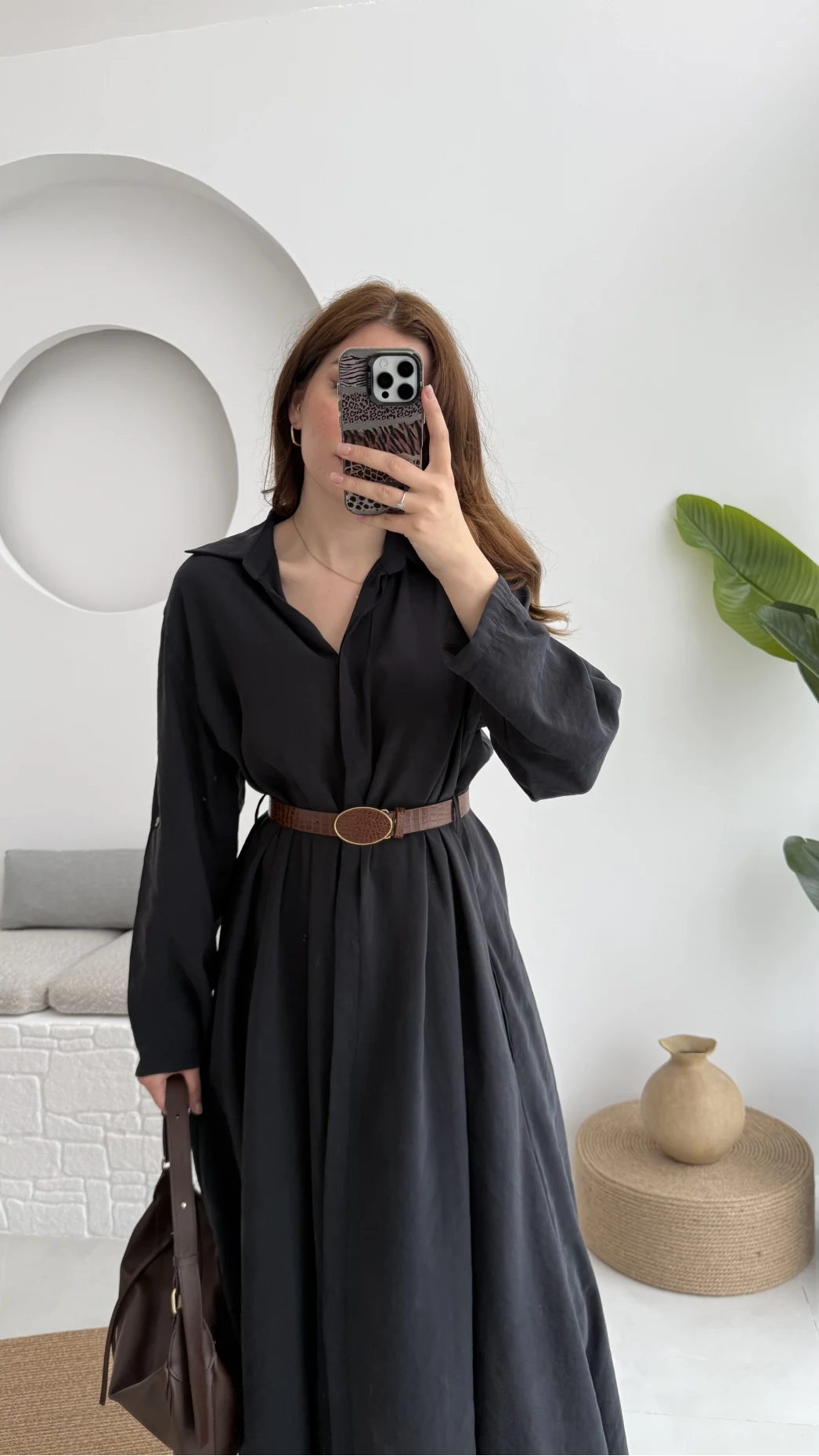 Roar Kemerli Gömlek Elbise - 3270 - Siyah