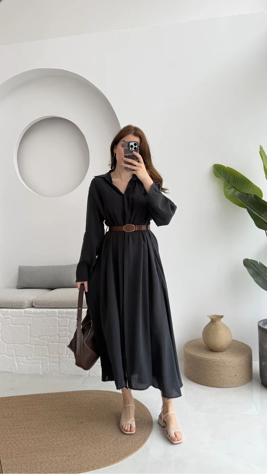 Roar Kemerli Gömlek Elbise - 3270 - Siyah