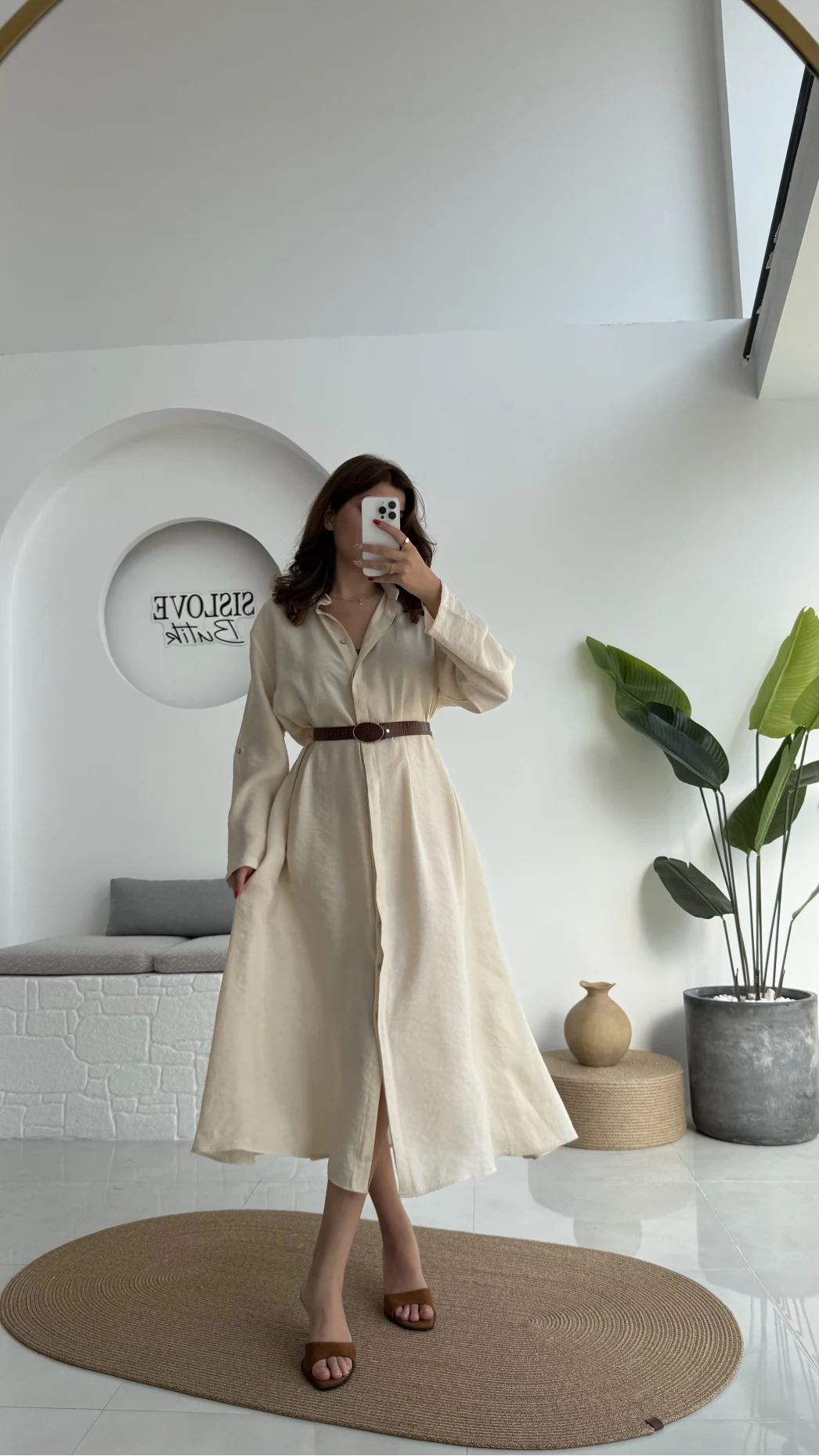 Roar Kemerli Gömlek Elbise - 3270 - Taş