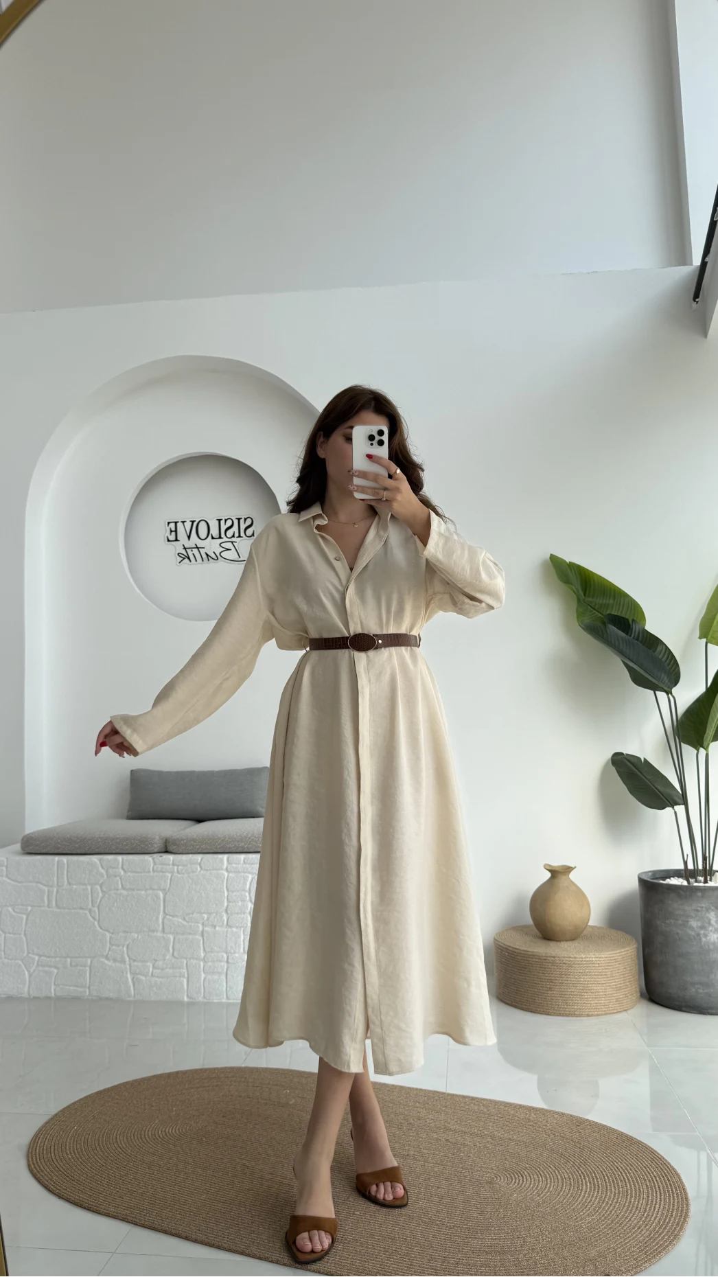 Roar Kemerli Gömlek Elbise - 3270 - Taş