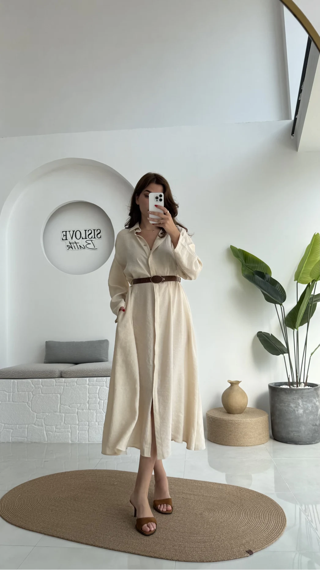 Roar Kemerli Gömlek Elbise - 3270 - Taş