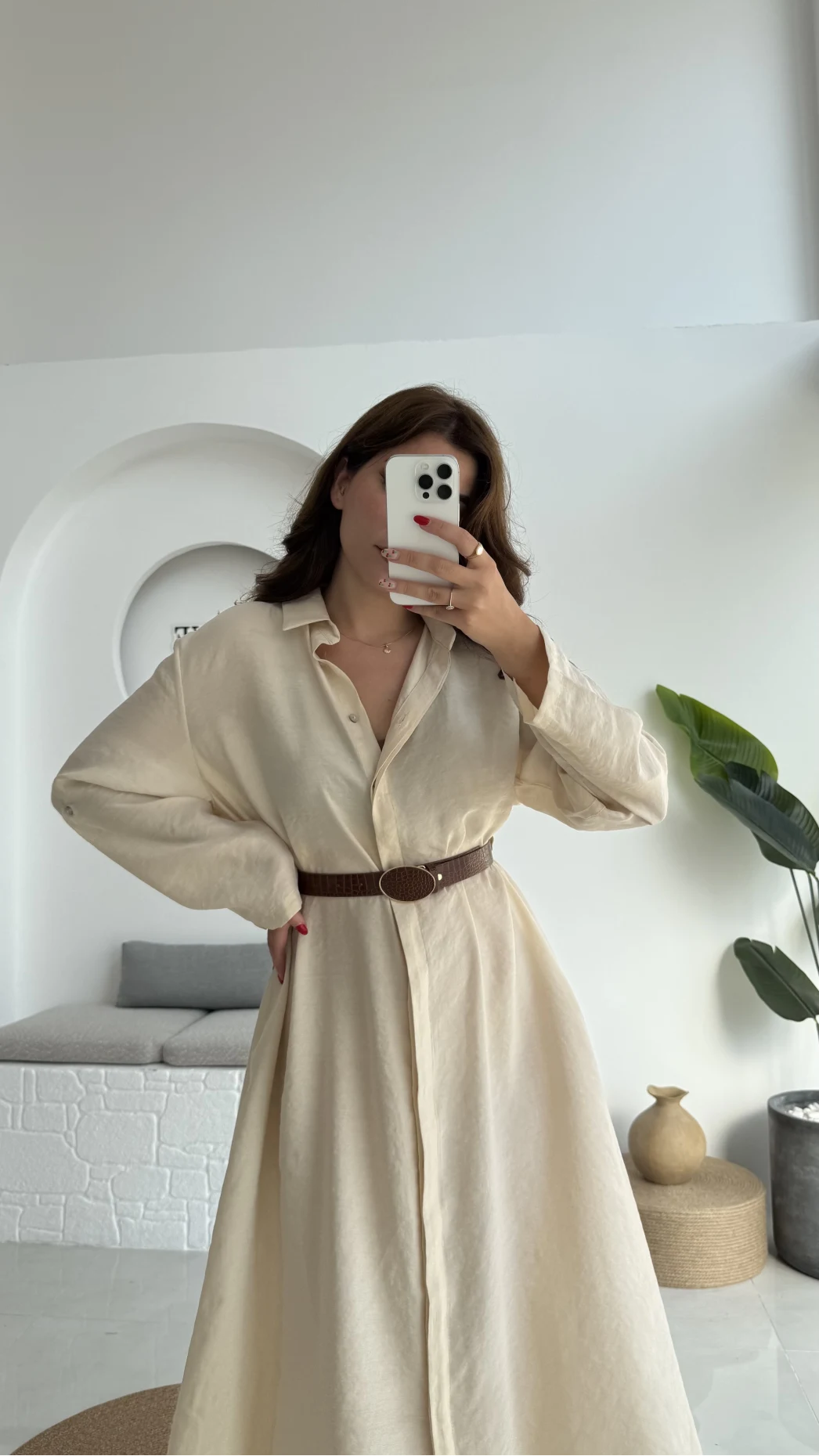 Roar Kemerli Gömlek Elbise - 3270 - Taş