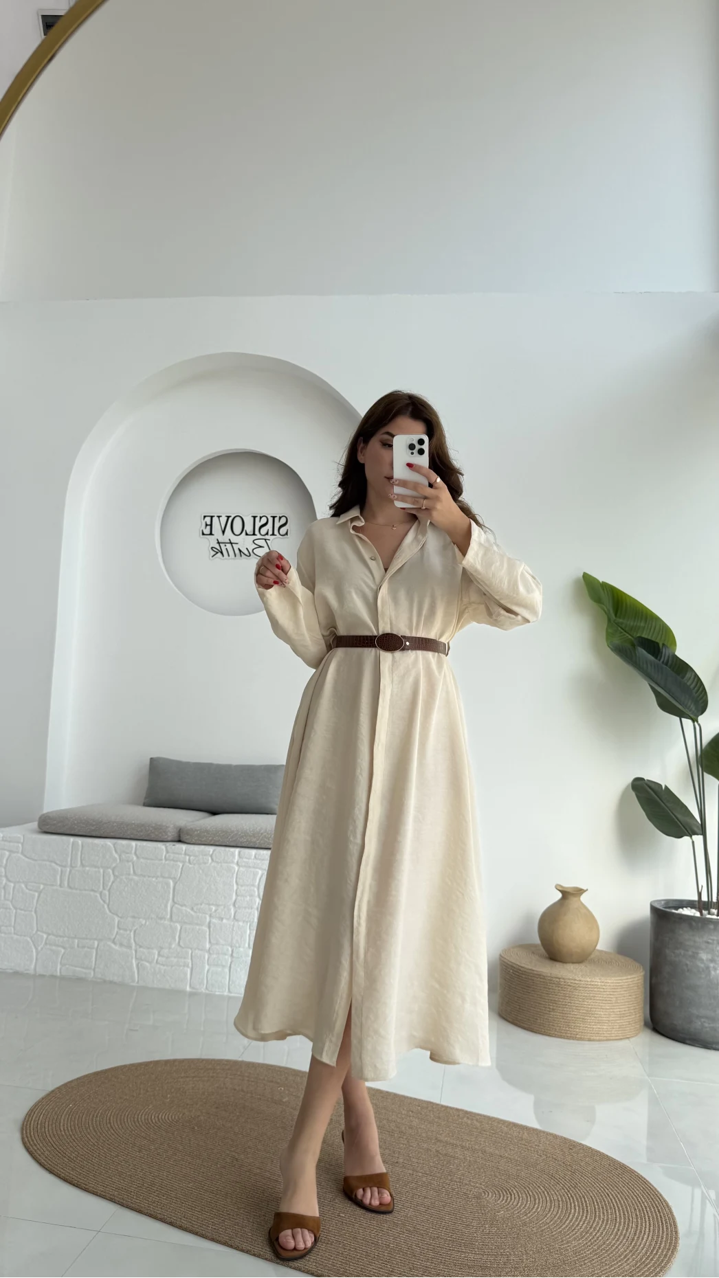 Roar Kemerli Gömlek Elbise - 3270 - Taş