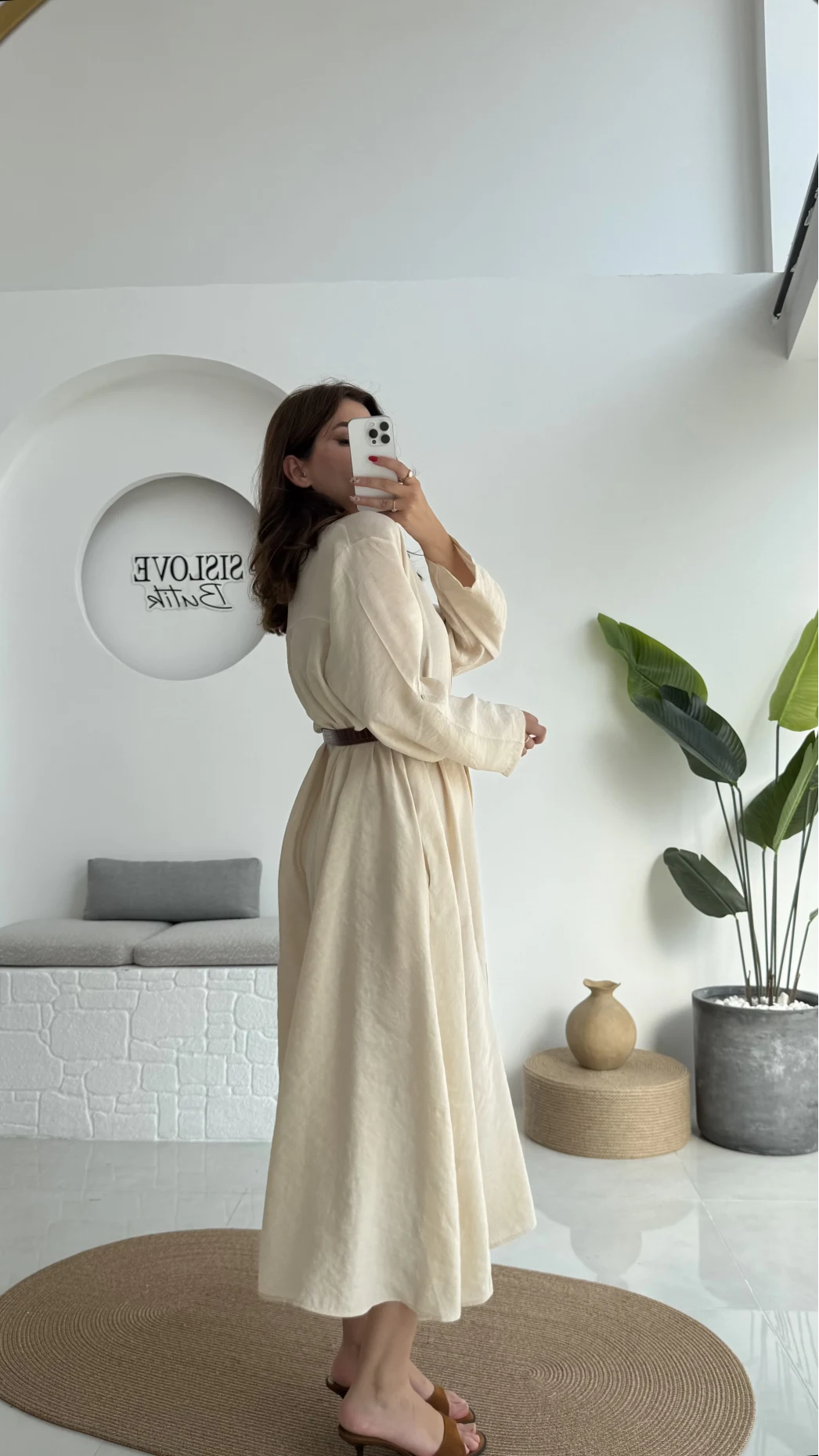 Roar Kemerli Gömlek Elbise - 3270 - Taş