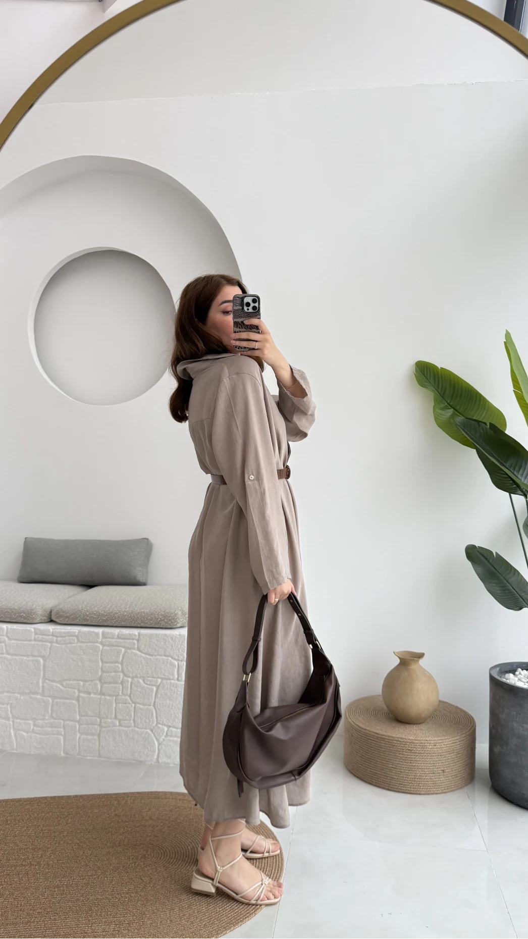 Roar Kemerli Gömlek Elbise - 3270 - Vizon