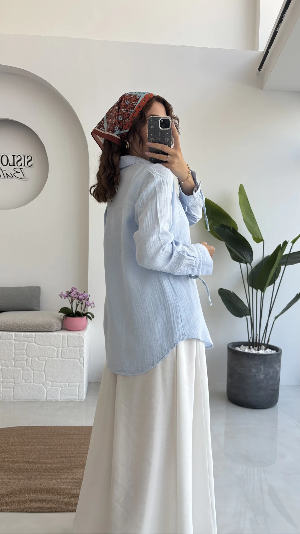 2088 - Roma Uzun Kollu Bağlamalı Gömlek - Bebe Mavisi