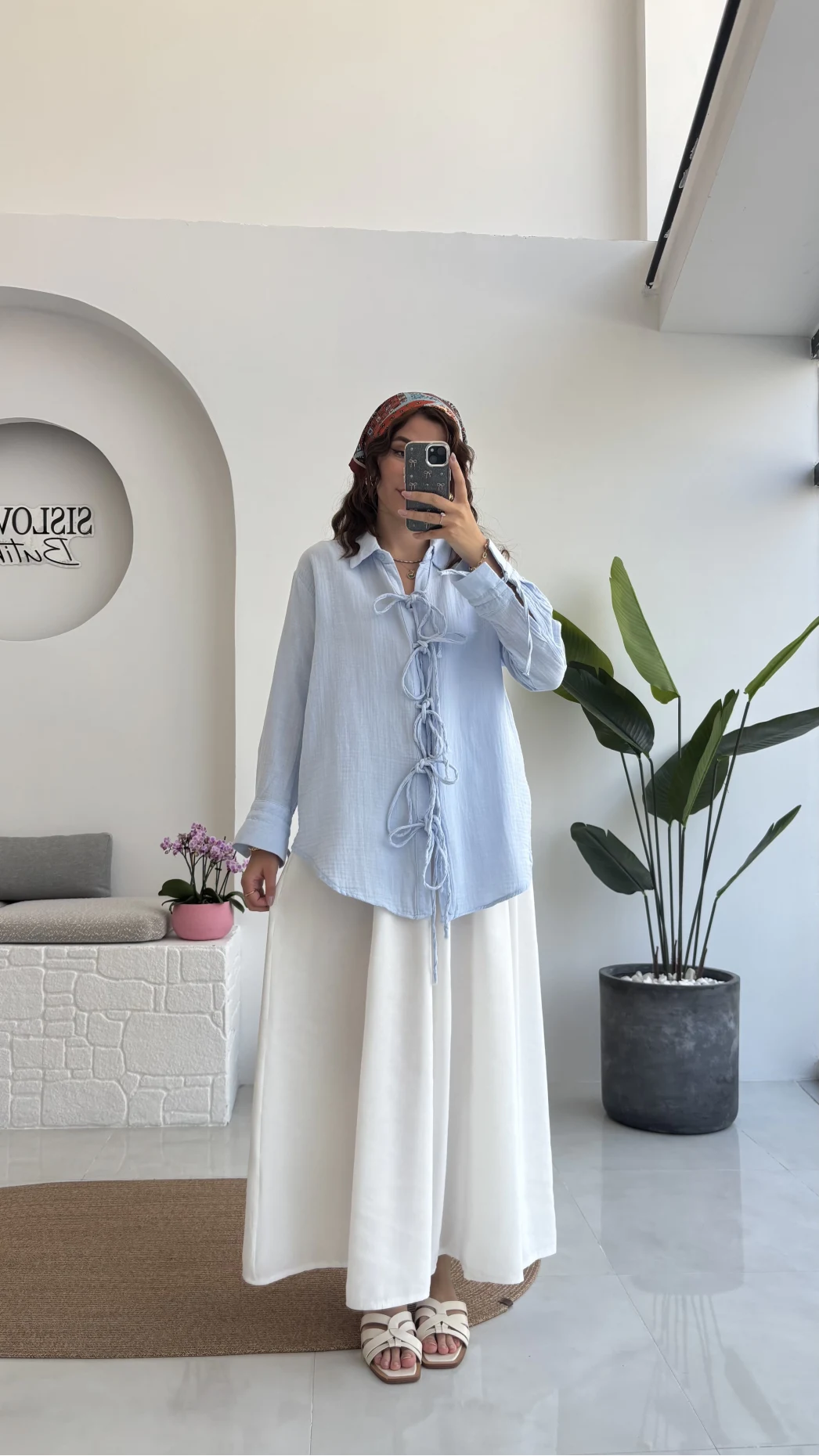 2088 - Roma Uzun Kollu Bağlamalı Gömlek - Bebe Mavisi